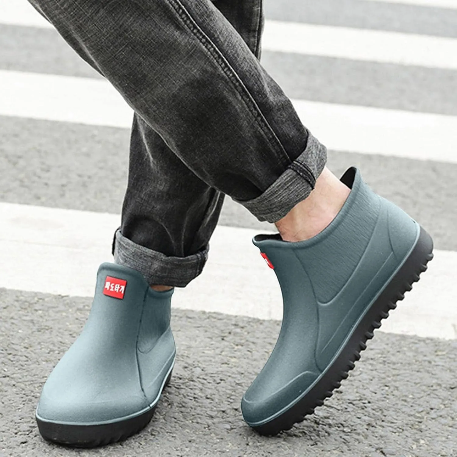 Hbeylia Short Rain Boots For Men Waterproof Garden Shoes Anti Slipping Platform Lightweight Ankle Rainboots Rubber Mid Calf Muck Mud Scrub Boots for Outdoor Work Gardening