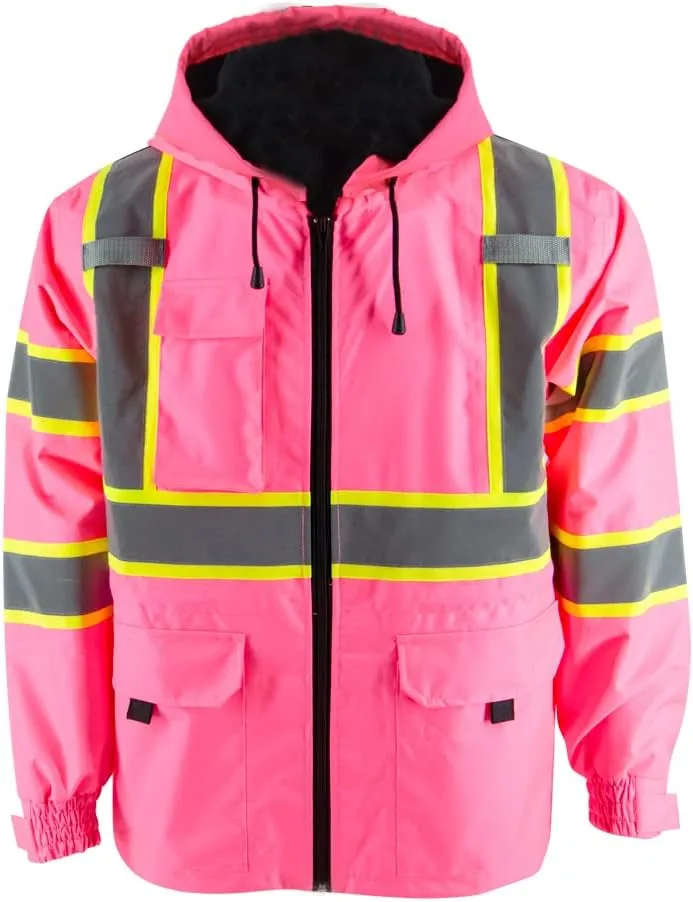 High Visibility Safety Jacket ANSI/ISEA Standard Reflective Jacket Pocket and Zipper