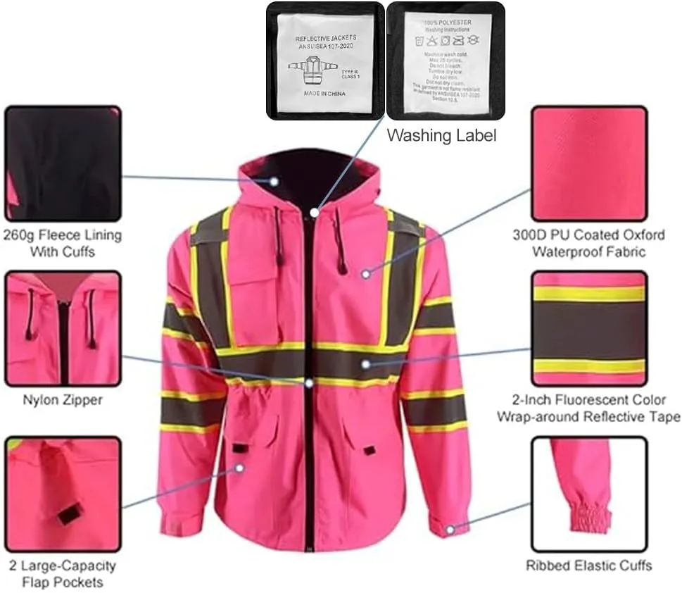 High Visibility Safety Jacket ANSI/ISEA Standard Reflective Jacket Pocket and Zipper