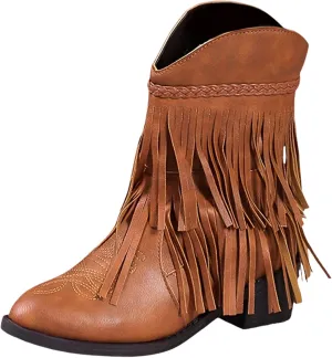 Hiking Boots Women Women's Mid Calf Tassel Cowboy Boots Embroidery Low Heels Western Bootie For Ladies Fall Winter