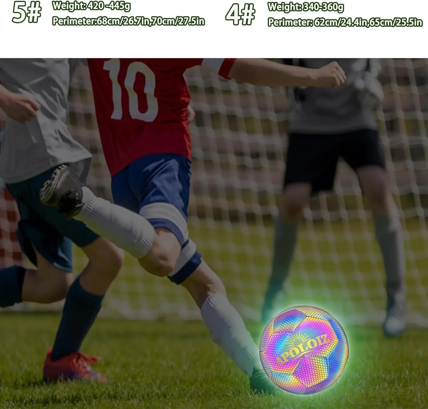 Holographic Reflective Soccer Ball Size 5,Glow in The Dark,Reflective Glowing Ball for Night Soccer (with Pump) (Size 5)