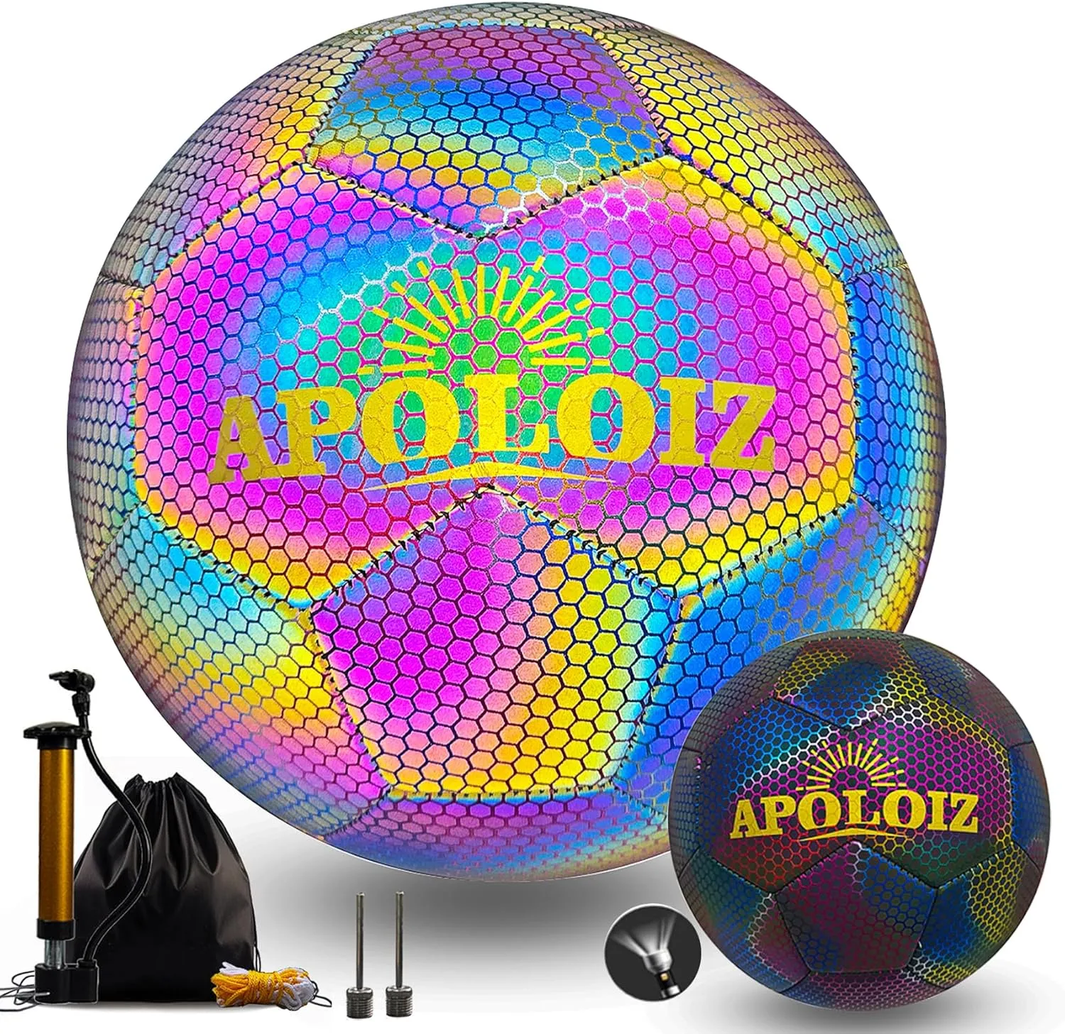 Holographic Reflective Soccer Ball Size 5,Glow in The Dark,Reflective Glowing Ball for Night Soccer (with Pump) (Size 5)