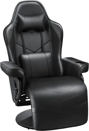 Homall Computer Racing Style Pu Leather Ergonomic Adjusted Reclining Video Gaming Single Sofa Chair with Footrest Headrest and Lumbar Support (Black)