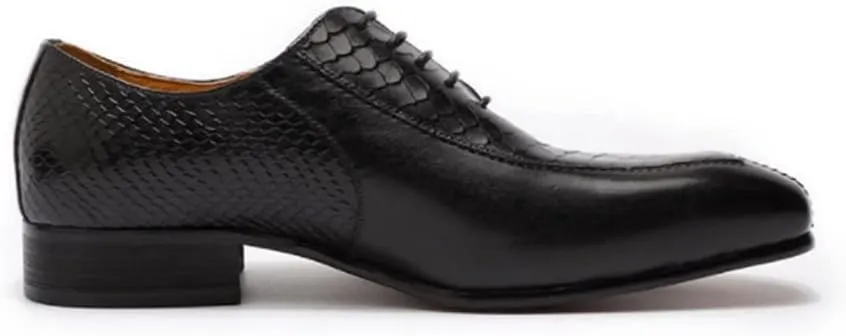 HOOENG Dress Shoes for Men Lace Up Split Toe Pointed Toe Crocodile Raised Cowhide Non Slip Rubber Sole Block Heel Classical (Color : Black, Size : 8.5)