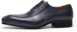 HOOENG Dress Shoes for Men Lace Up Split Toe Pointed Toe Crocodile Raised Cowhide Non Slip Rubber Sole Block Heel Classical (Color : Blue, Size : 7.5)