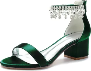 Hyinlays Block Heels Wedding Chunky Sandals for Women Crystal Shoes Low Heel Comfortable Pump for Prom Party