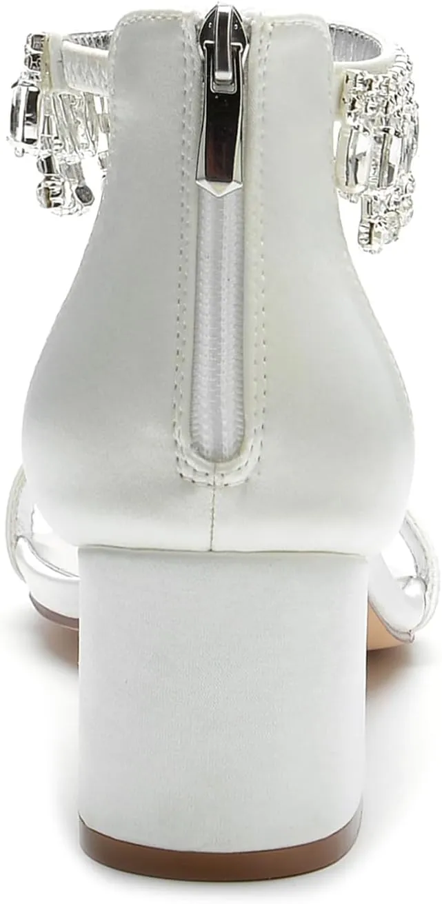 Hyinlays Block Heels Wedding Chunky Sandals for Women Crystal Shoes Low Heel Comfortable Pump for Prom Party