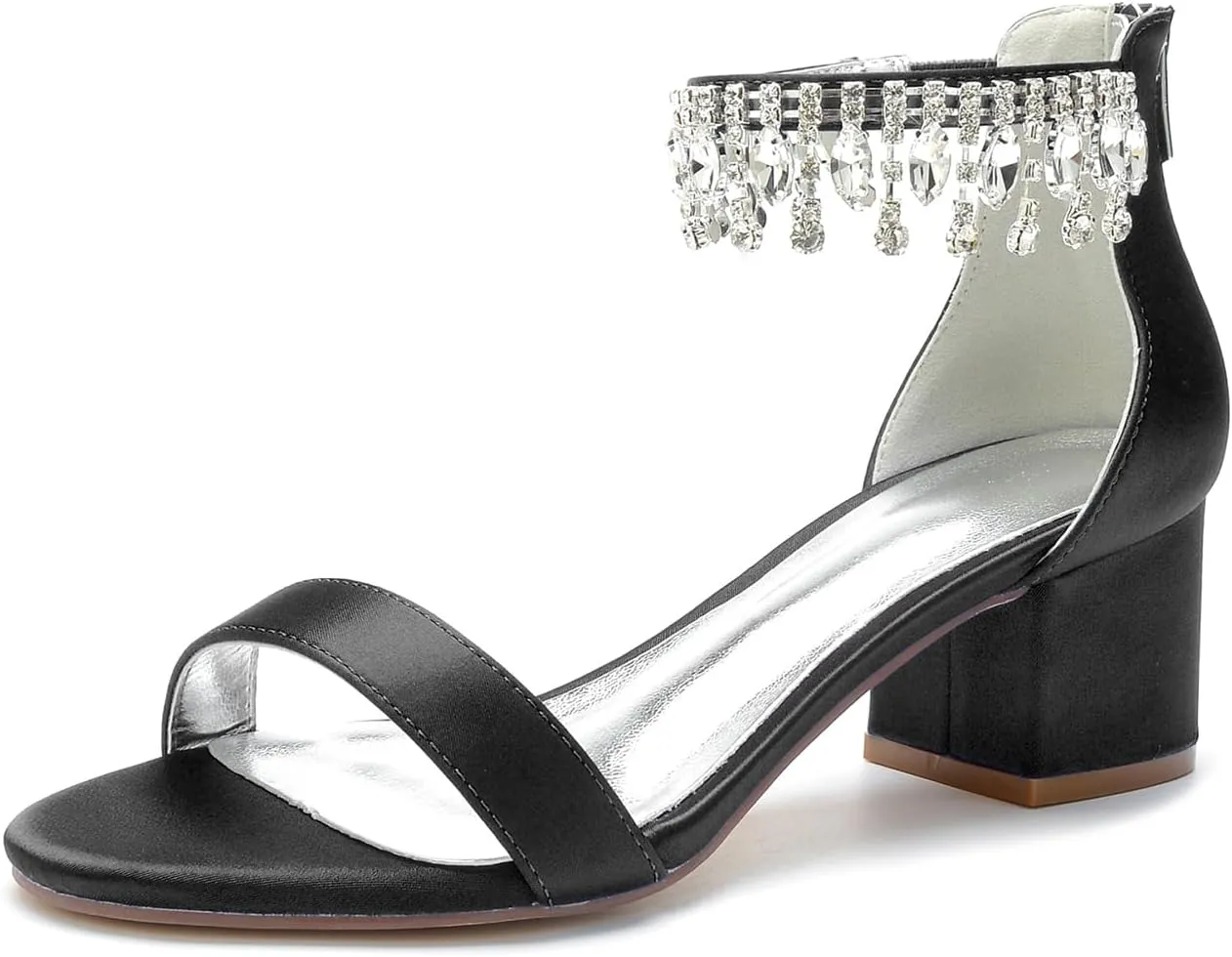 Hyinlays Block Heels Wedding Chunky Sandals for Women Crystal Shoes Low Heel Comfortable Pump for Prom Party