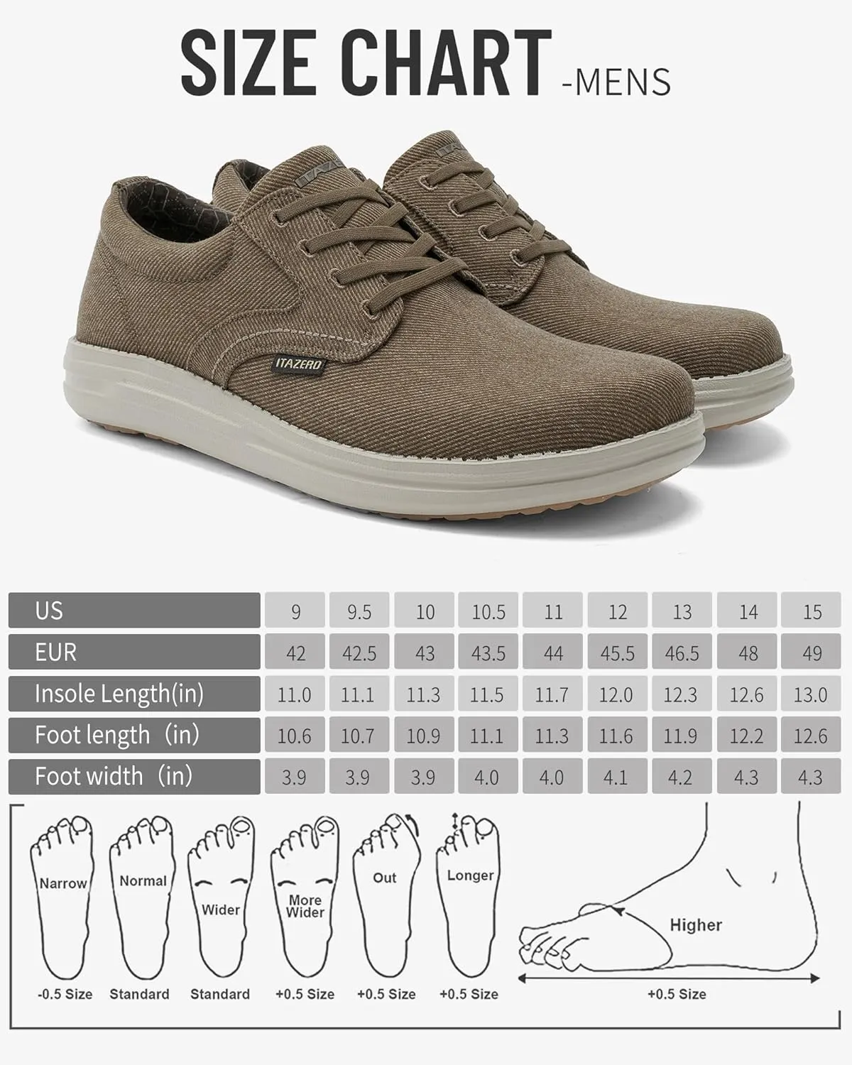 ITAZERO Men's Wide Toe Box Mesh Shoes Business Casual Wide Width Walking Shoes with Arch Support Insole for Plantar Fasciitis