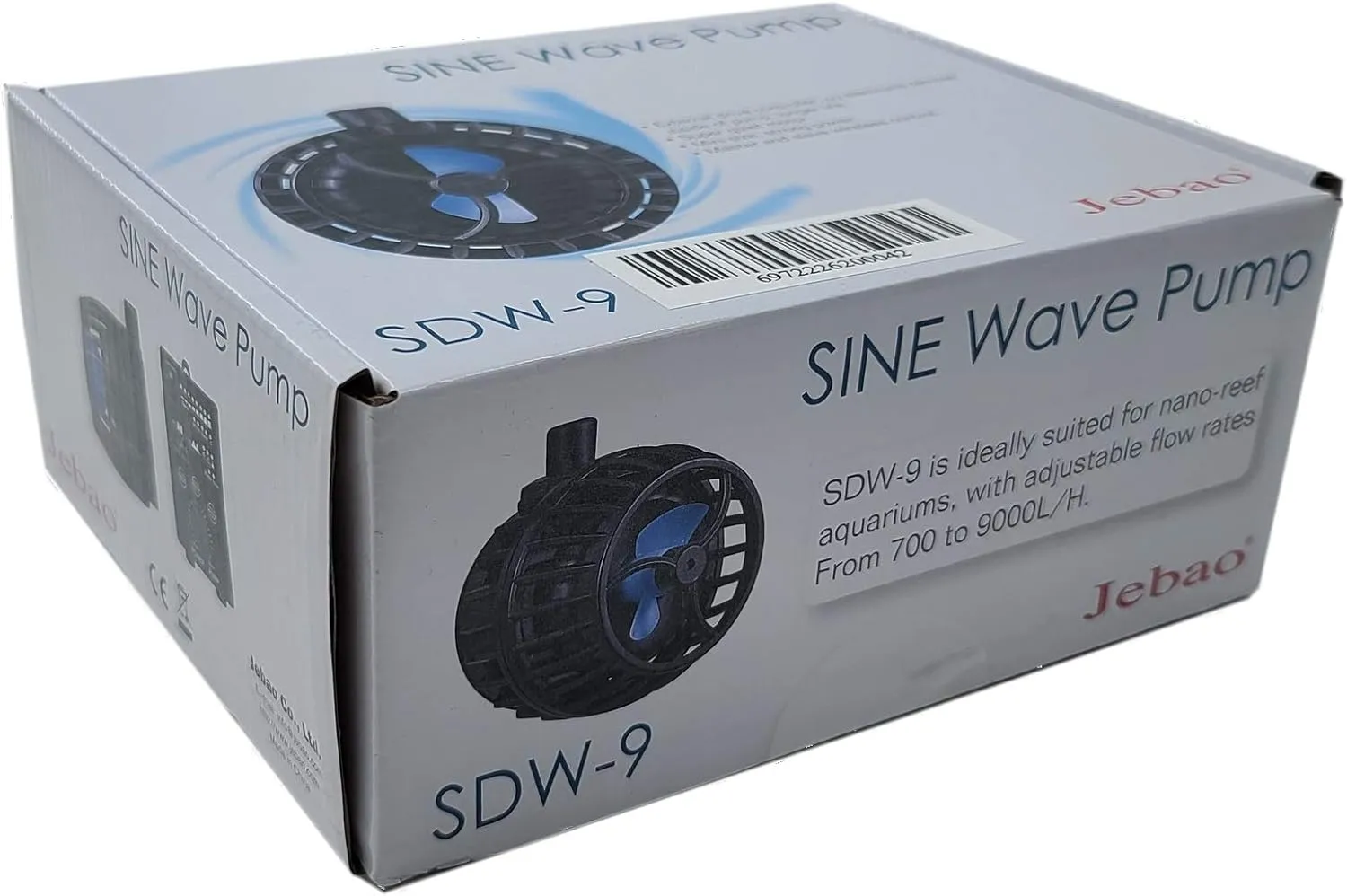 Jebao SDW Wave Maker Flow Pump with Controller for Marine Reef Aquarium (SDW-9, 2377GPH)