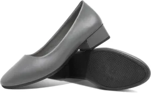 Jeekopeg Low Chunky Pumps Women's Round Toe Heels PU Leather Chunky Pump Shoes Classic Closed Toe Pumps Low Heel Dress Shoes for Women