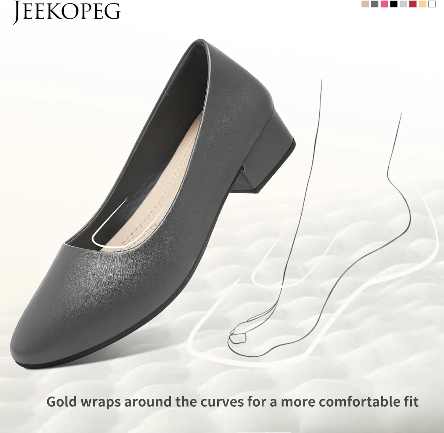 Jeekopeg Low Chunky Pumps Women's Round Toe Heels PU Leather Chunky Pump Shoes Classic Closed Toe Pumps Low Heel Dress Shoes for Women