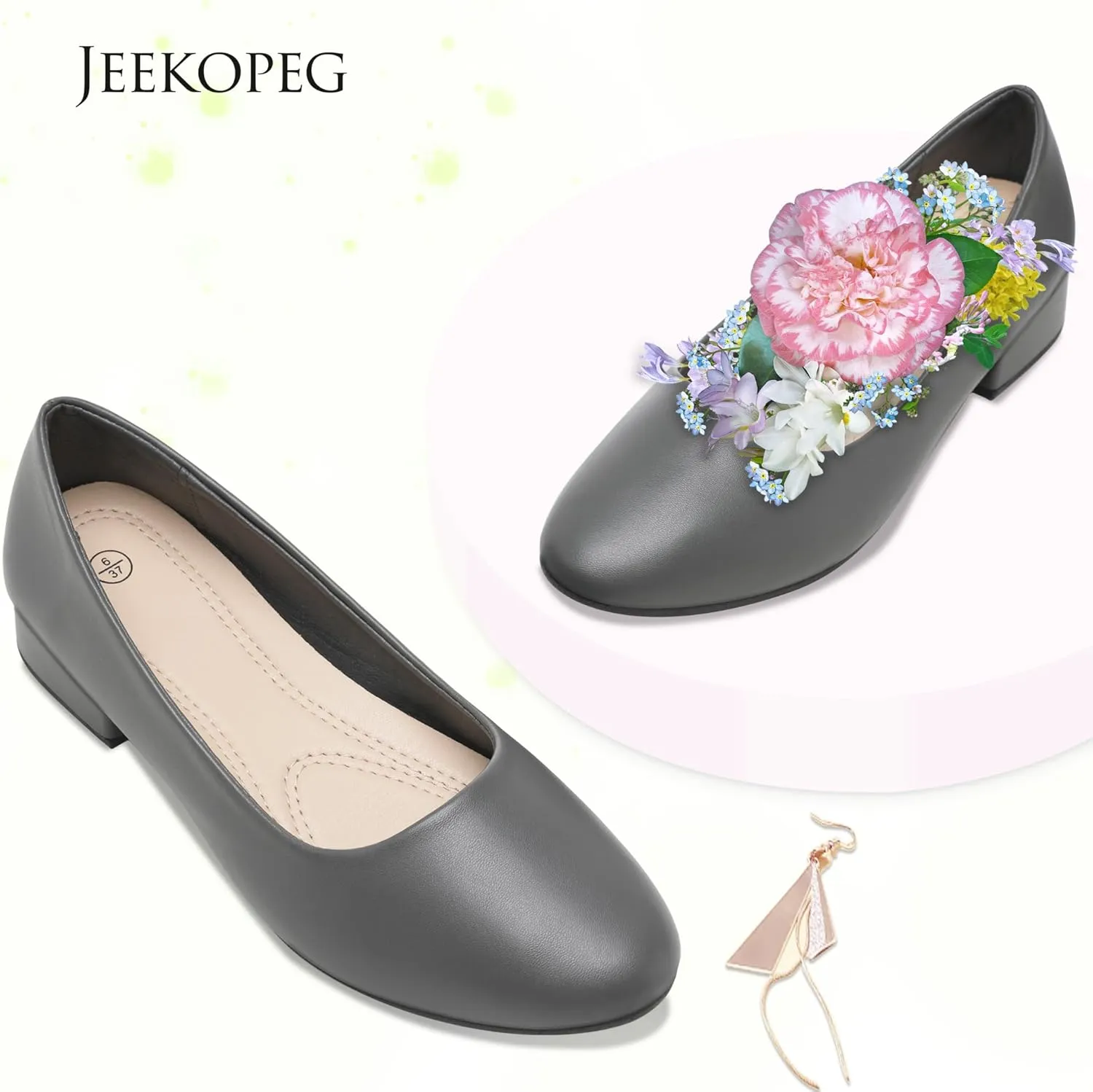 Jeekopeg Low Chunky Pumps Women's Round Toe Heels PU Leather Chunky Pump Shoes Classic Closed Toe Pumps Low Heel Dress Shoes for Women