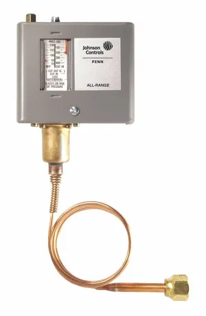 Johnson Controls P70BA-1C Penn Series P70 Standard Electromechanical Pressure Control, Open Low SPST Switch, 20" Hg-100 psi, Manual Reset Lockout, 36" Capillary with 1/4" Flare Nut