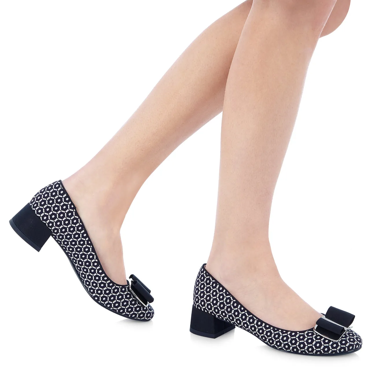 June Navy Blue & White Low Heel Shoes by Ruby Shoo