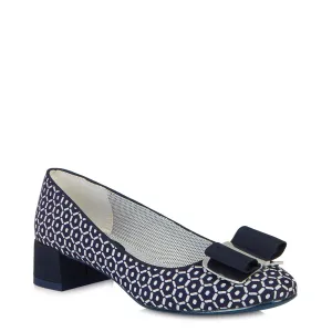 June Navy Blue & White Low Heel Shoes by Ruby Shoo