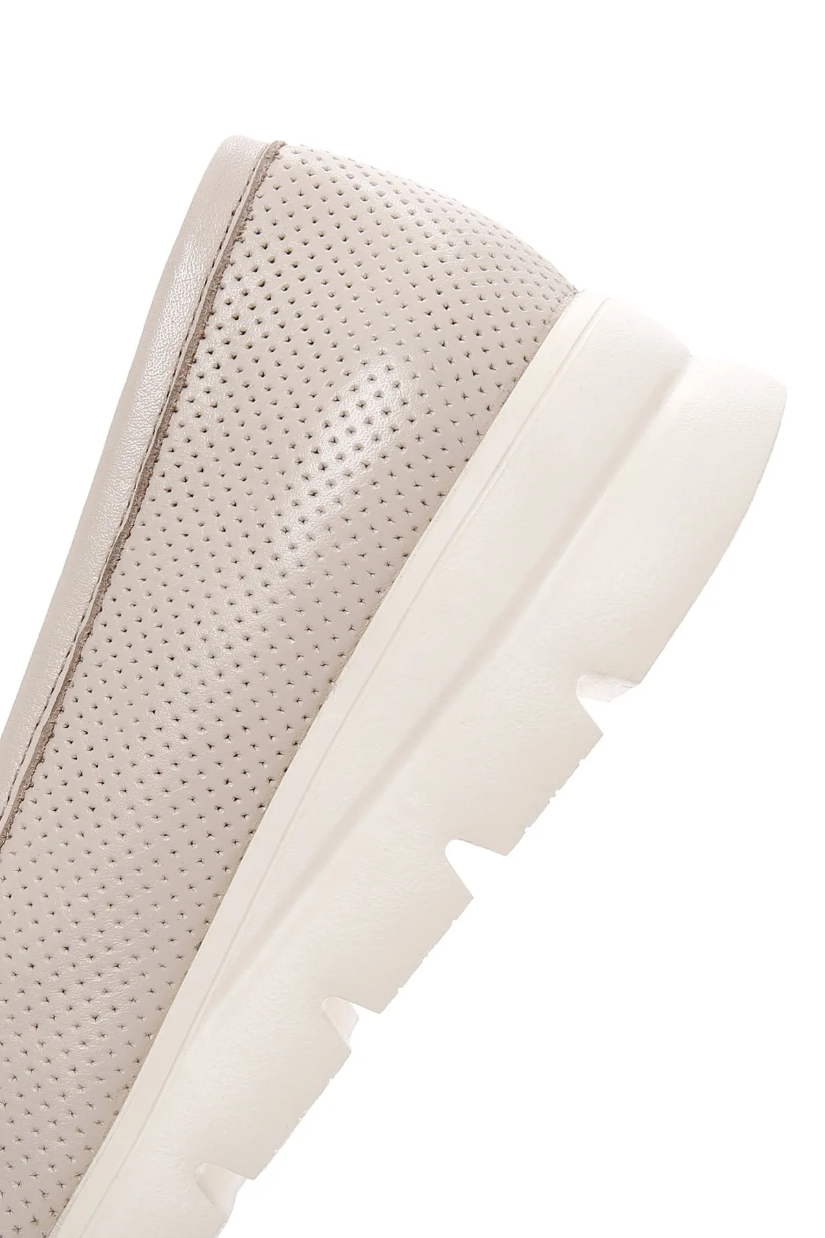 Kadın Krem Tokalı Deri Comfort Loafer
