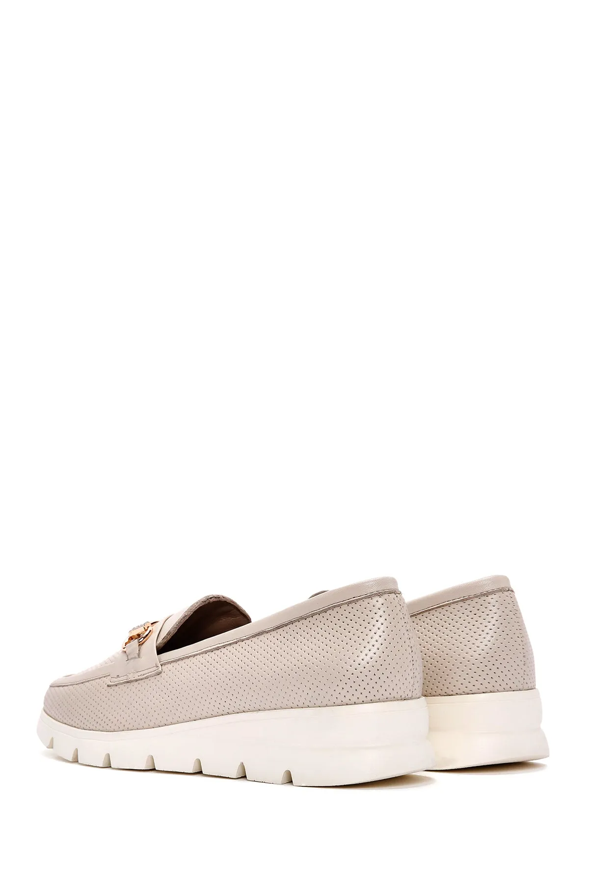 Kadın Krem Tokalı Deri Comfort Loafer