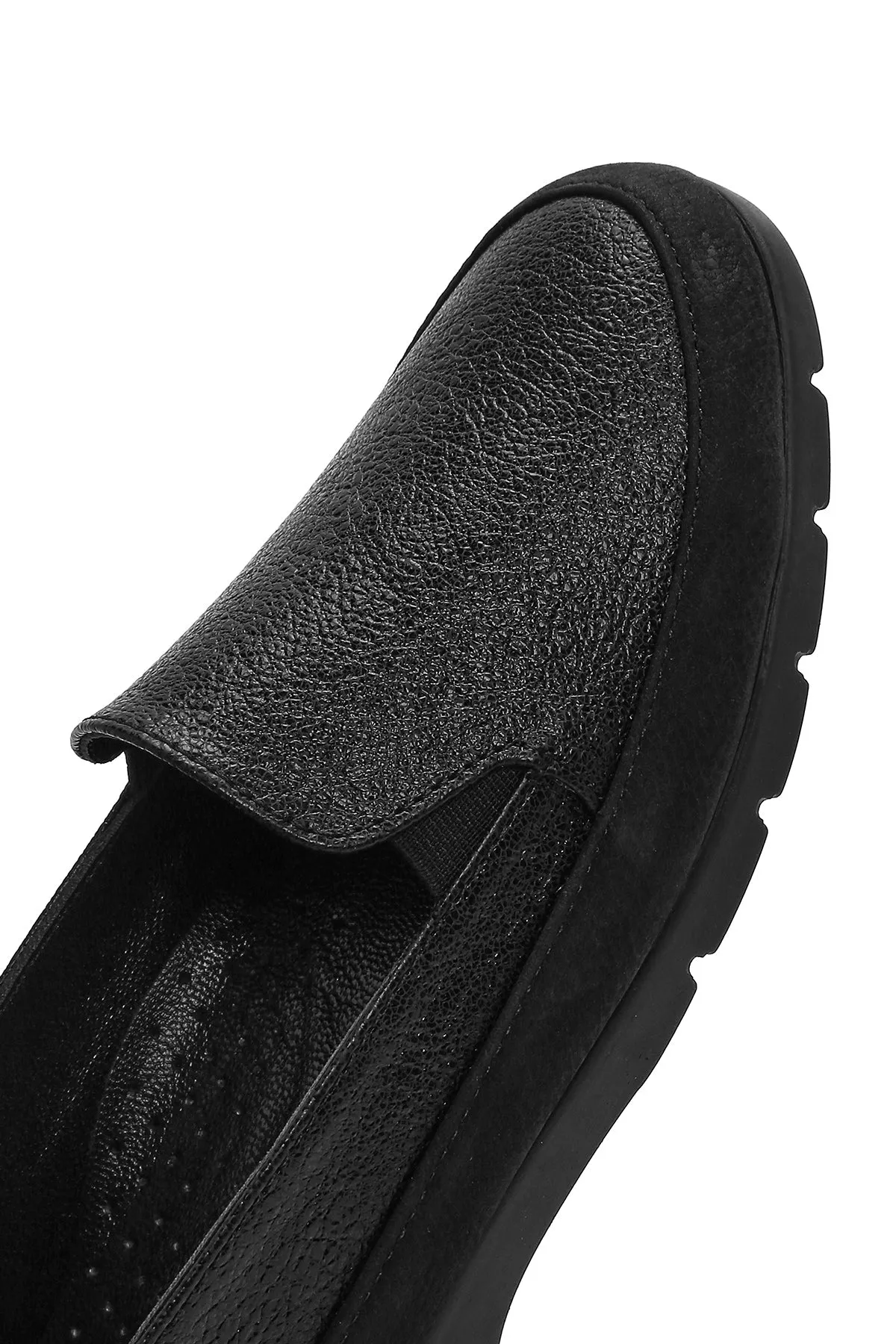 Kadın Siyah Simli Deri Comfort Loafer