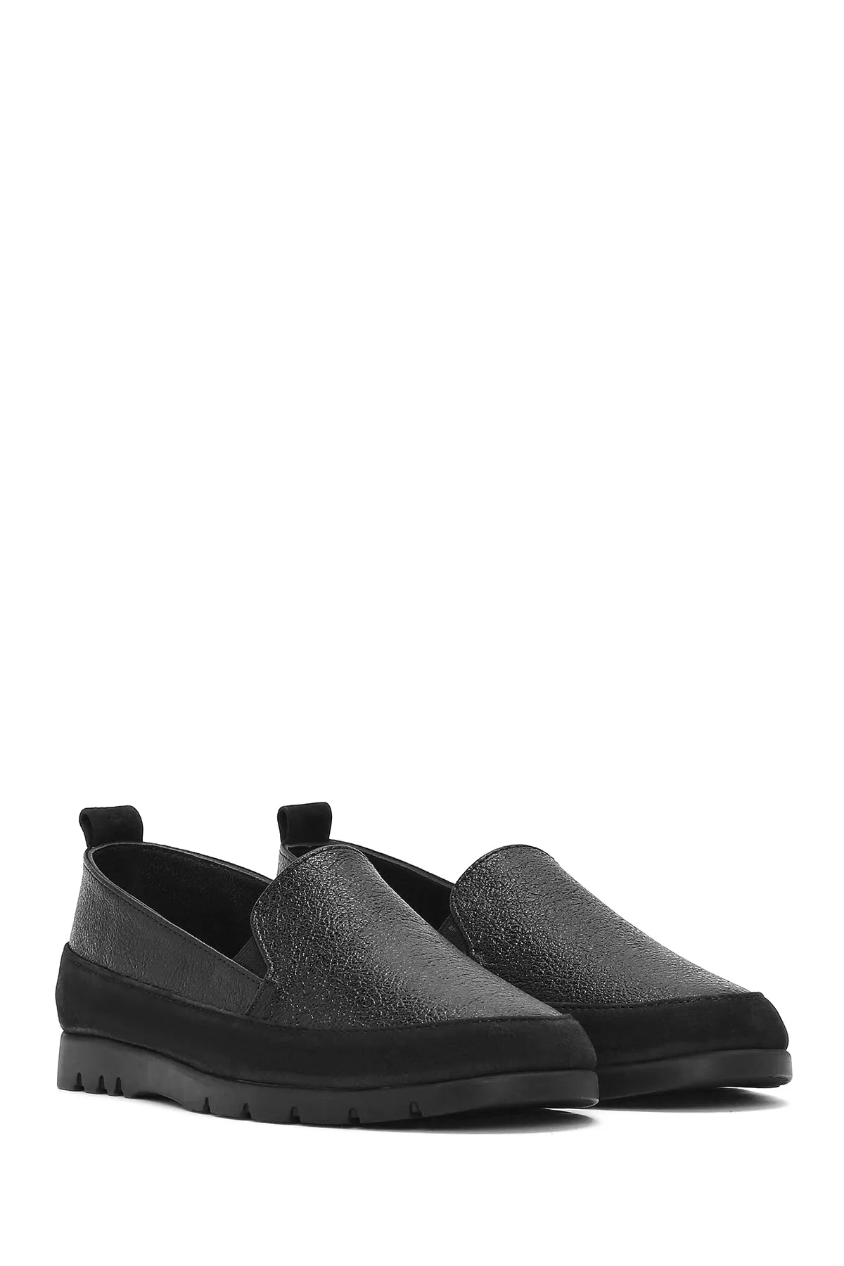 Kadın Siyah Simli Deri Comfort Loafer