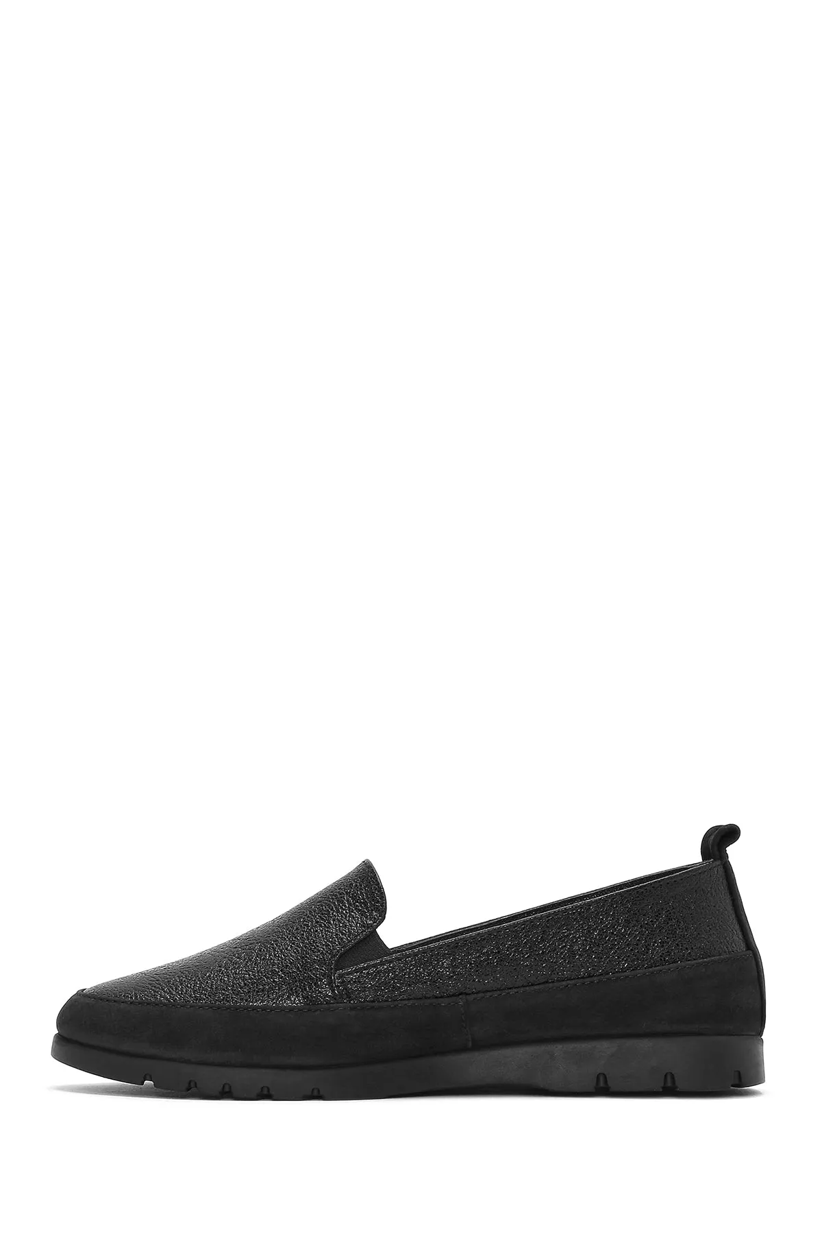Kadın Siyah Simli Deri Comfort Loafer