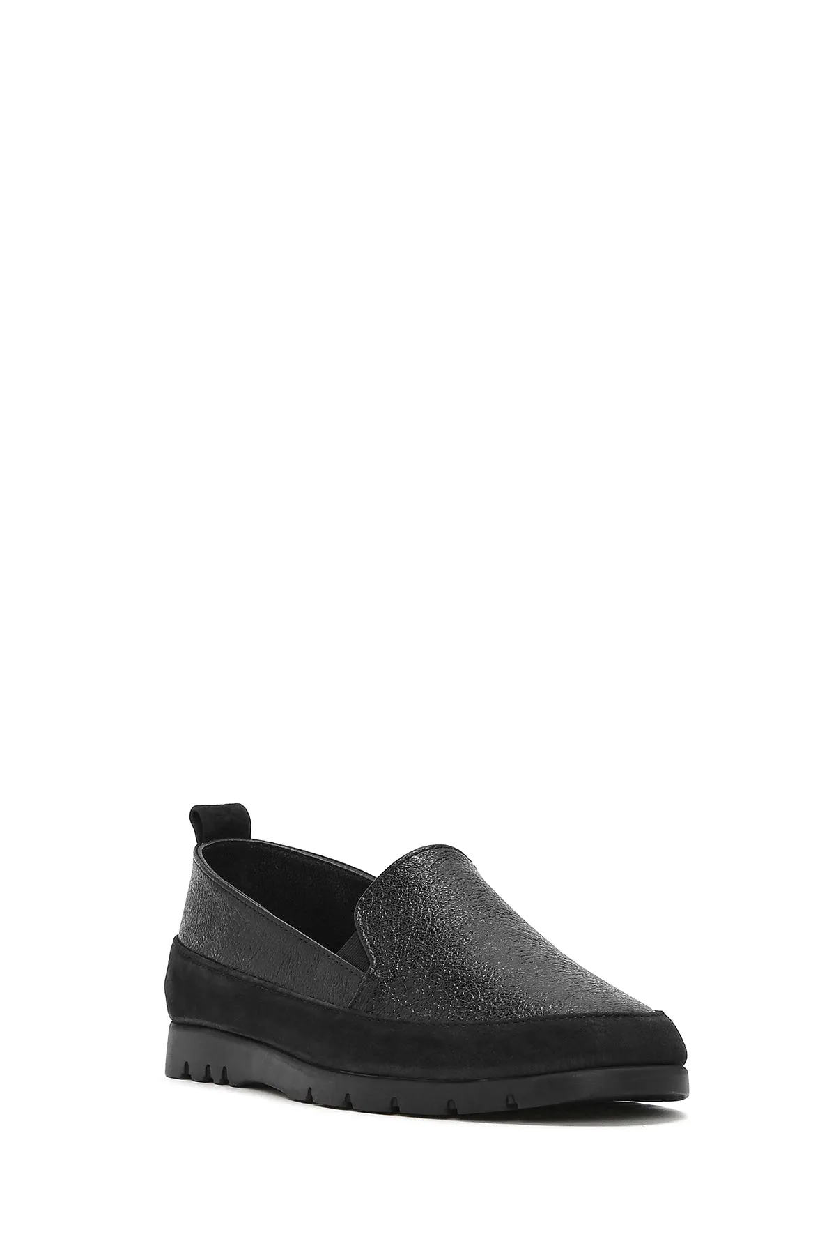Kadın Siyah Simli Deri Comfort Loafer