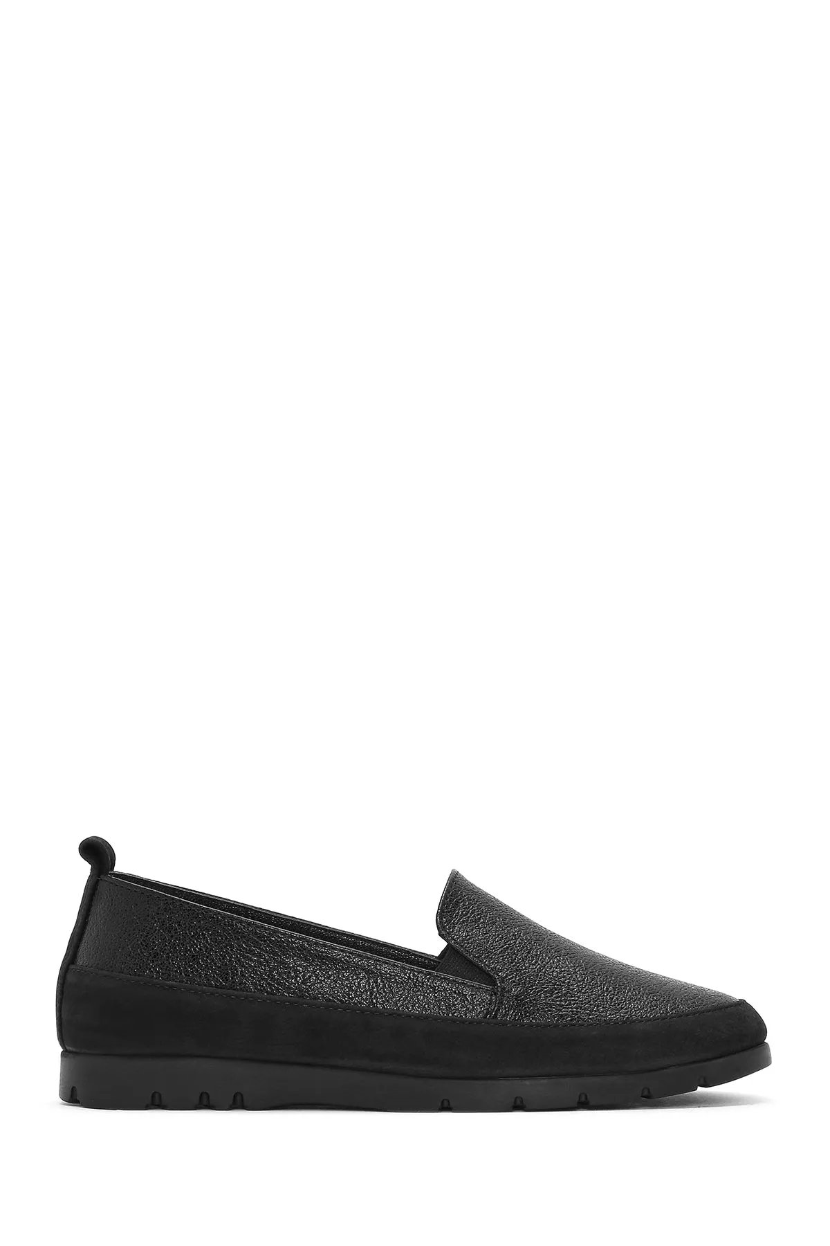 Kadın Siyah Simli Deri Comfort Loafer