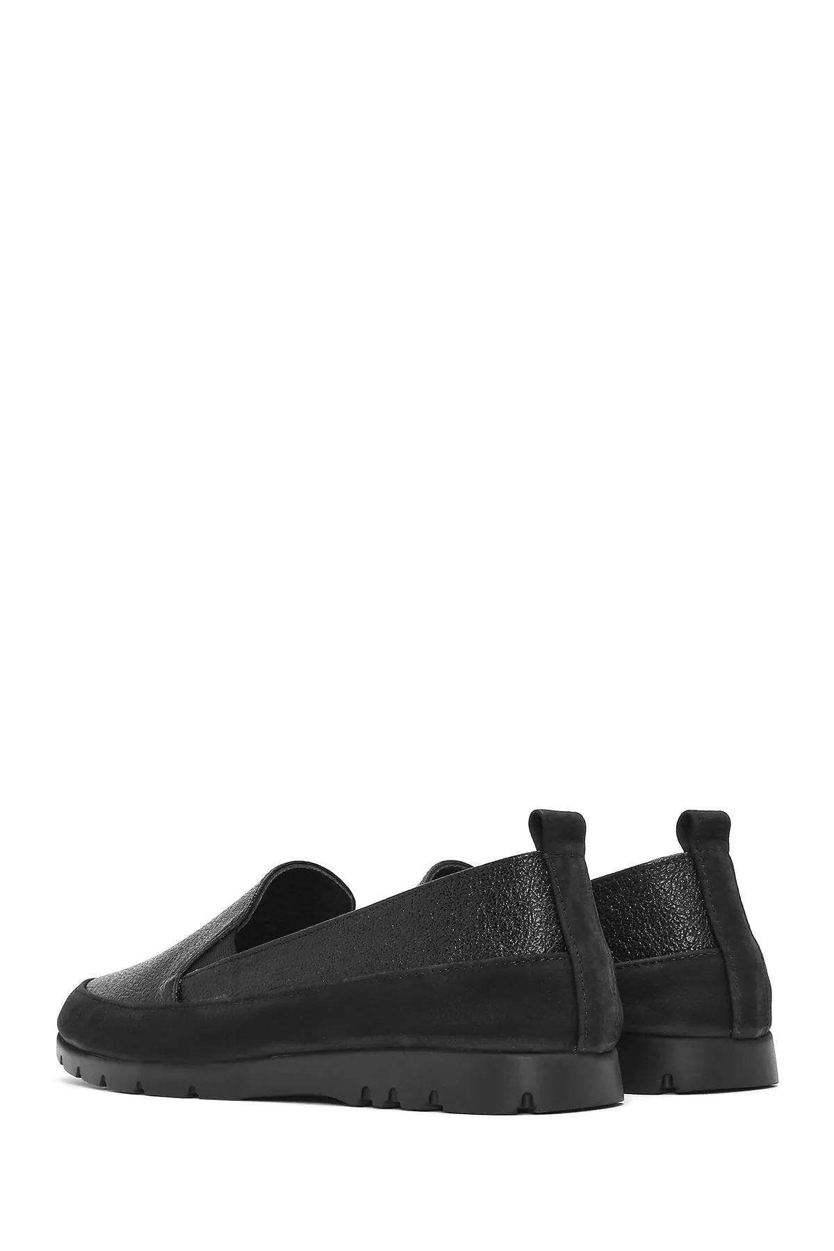 Kadın Siyah Simli Deri Comfort Loafer