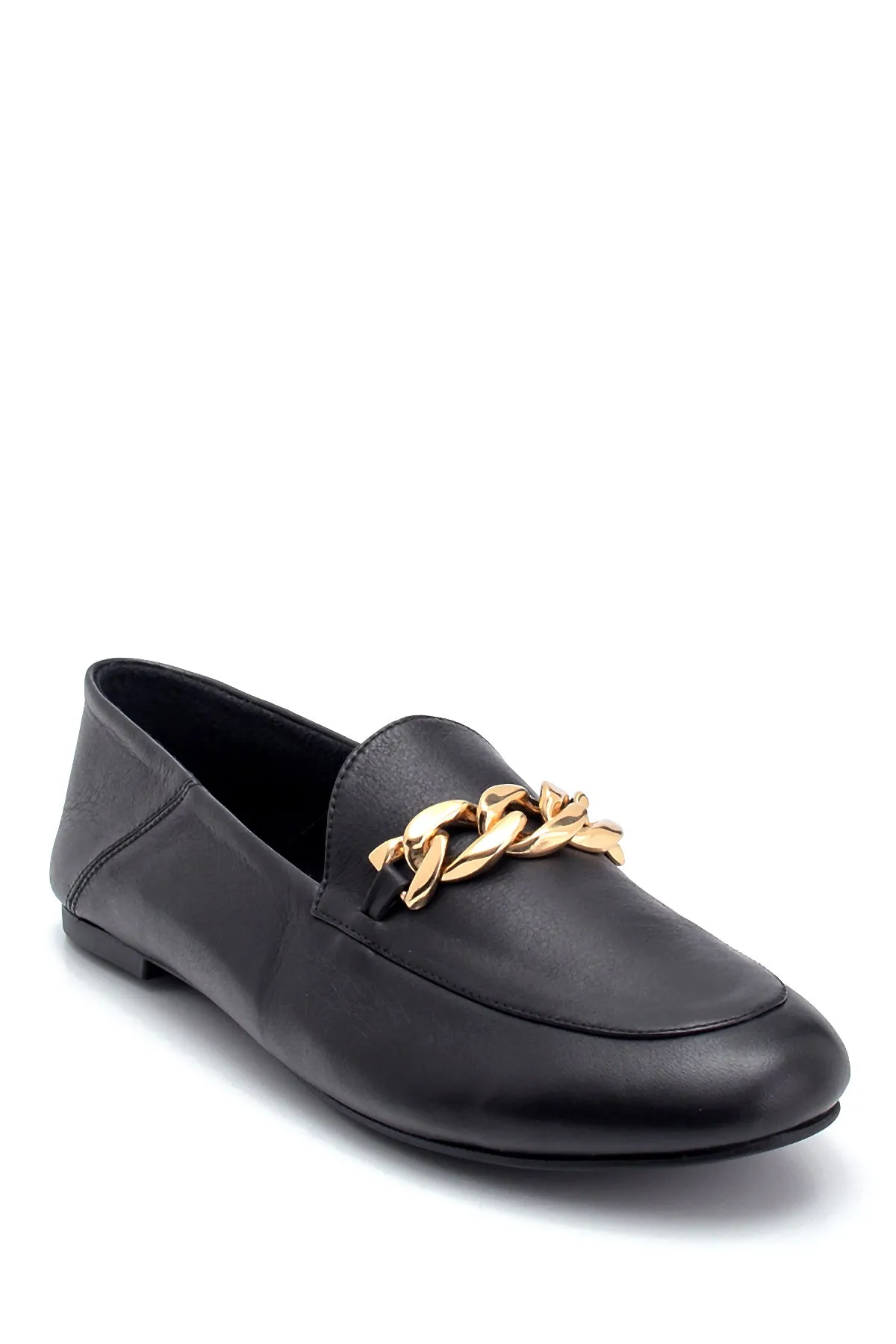 Kadın Zincir Detaylı Deri Loafer
