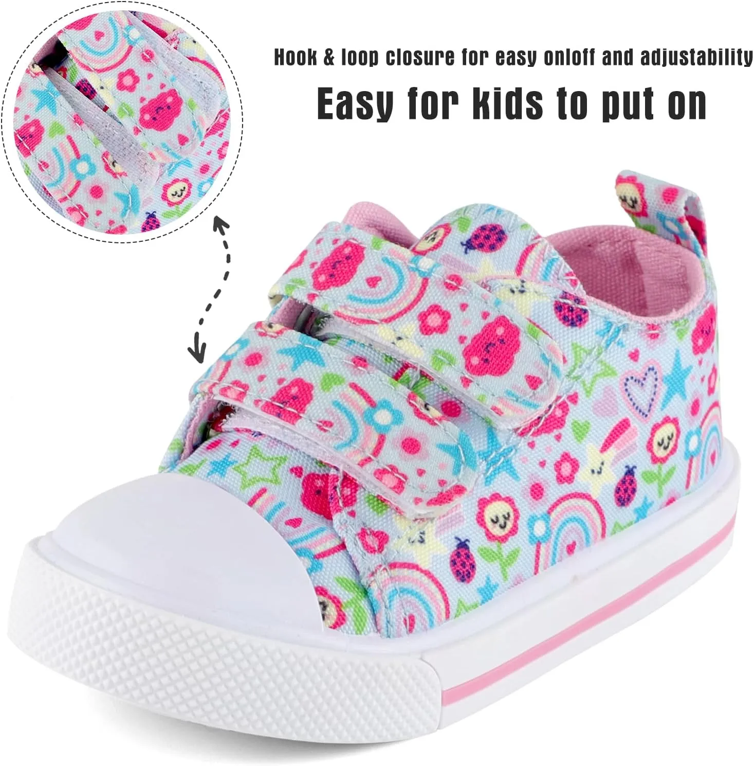 KAKU NANU Toddler Sneakers for Boys and Girls, Cute Cartoon Kids Soft Walking Shoes with Dual Hook and Loop