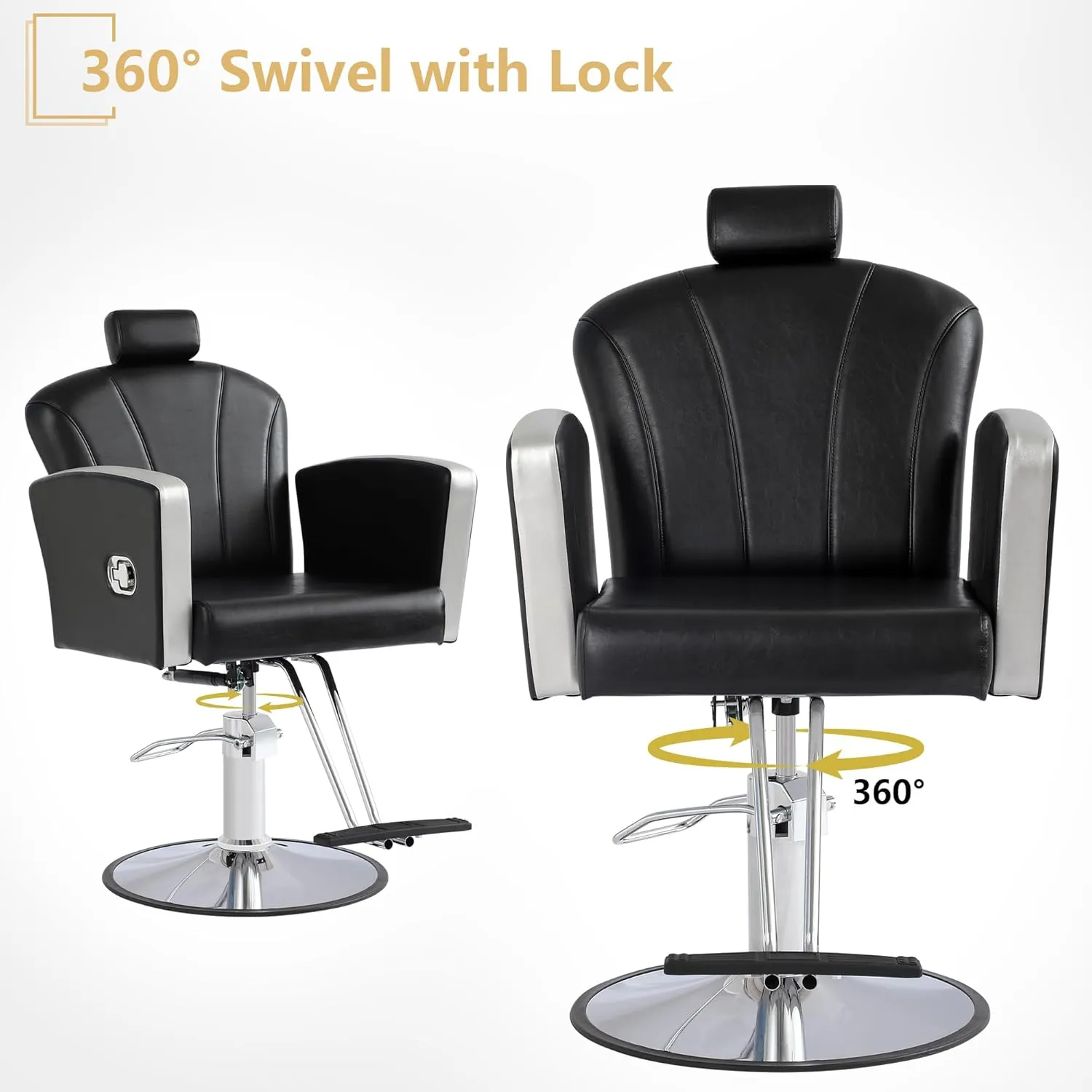KIGOTY Barber Chair,Salon Chair for Hair Stylist, Reclining Salon Chair with Hydraulic Pump,360 Degree Swivel Hair Stylist Chairs with Footrest and Adjustable Headrest for Barbershop (Black)