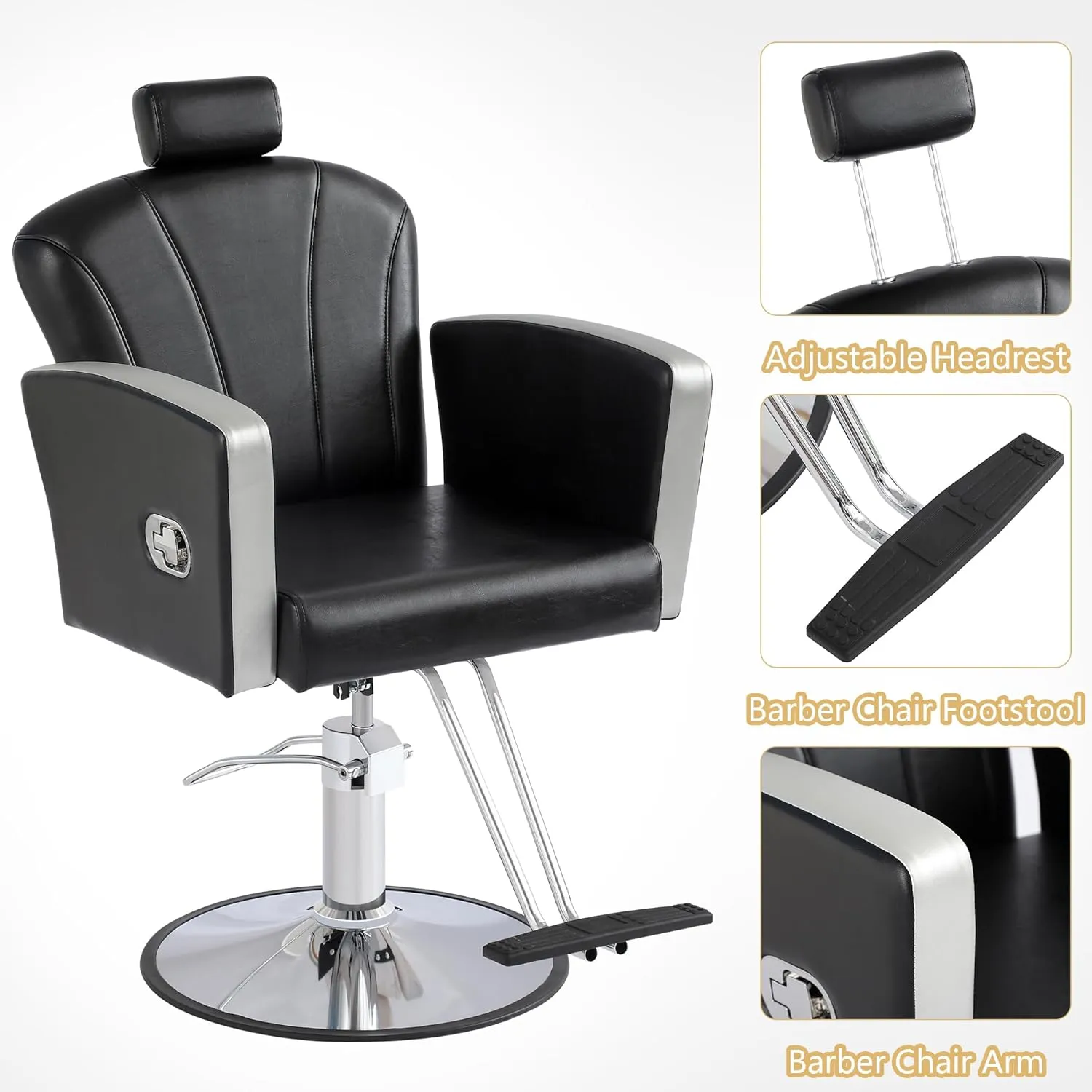 KIGOTY Barber Chair,Salon Chair for Hair Stylist, Reclining Salon Chair with Hydraulic Pump,360 Degree Swivel Hair Stylist Chairs with Footrest and Adjustable Headrest for Barbershop (Black)