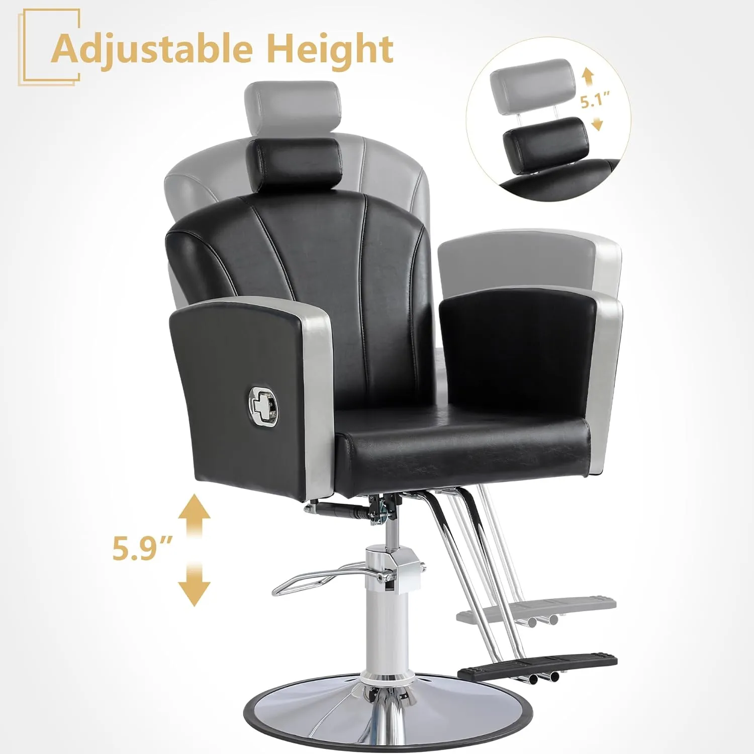KIGOTY Barber Chair,Salon Chair for Hair Stylist, Reclining Salon Chair with Hydraulic Pump,360 Degree Swivel Hair Stylist Chairs with Footrest and Adjustable Headrest for Barbershop (Black)