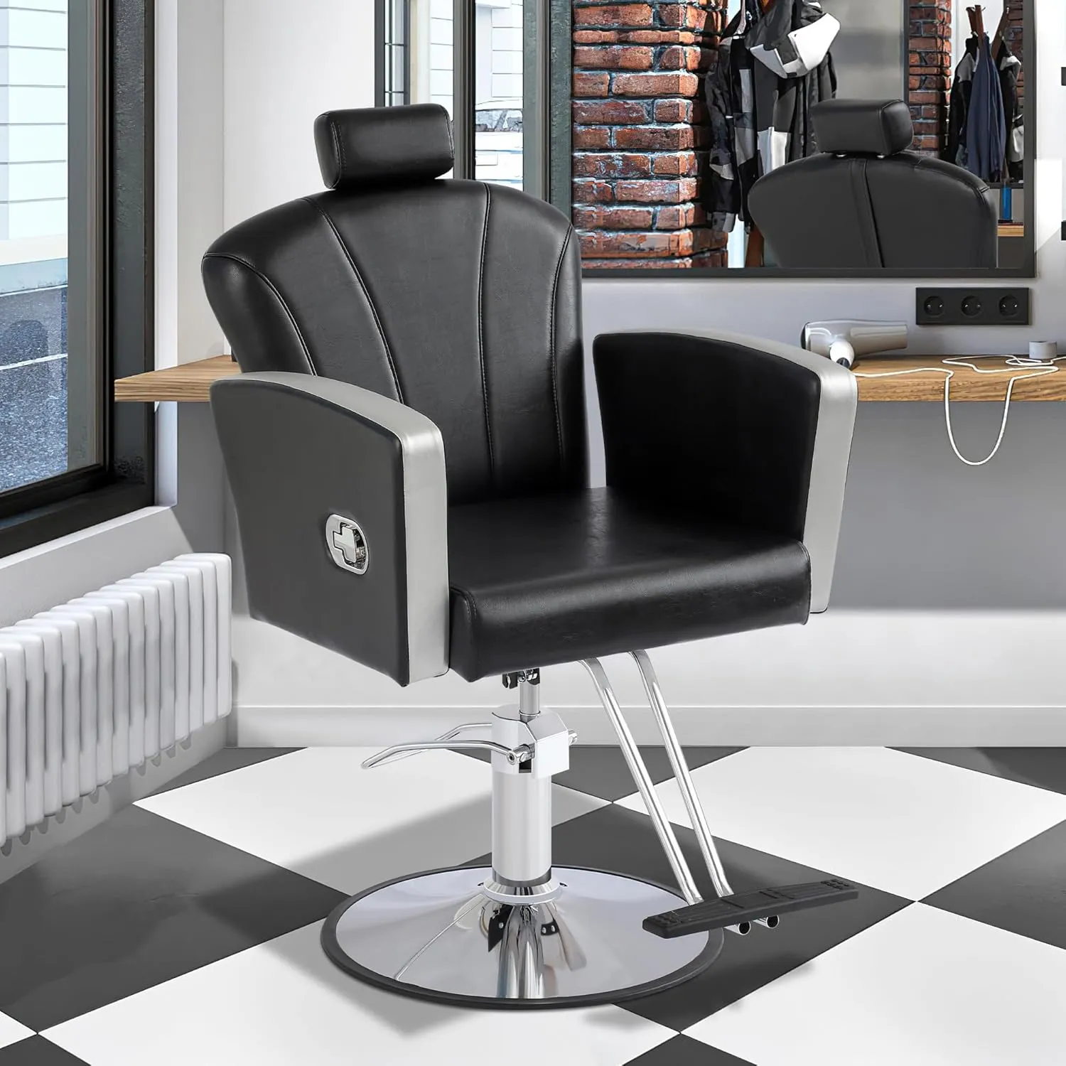 KIGOTY Barber Chair,Salon Chair for Hair Stylist, Reclining Salon Chair with Hydraulic Pump,360 Degree Swivel Hair Stylist Chairs with Footrest and Adjustable Headrest for Barbershop (Black)