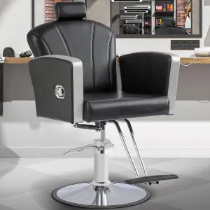 KIGOTY Barber Chair,Salon Chair for Hair Stylist, Reclining Salon Chair with Hydraulic Pump,360 Degree Swivel Hair Stylist Chairs with Footrest and Adjustable Headrest for Barbershop (Black)
