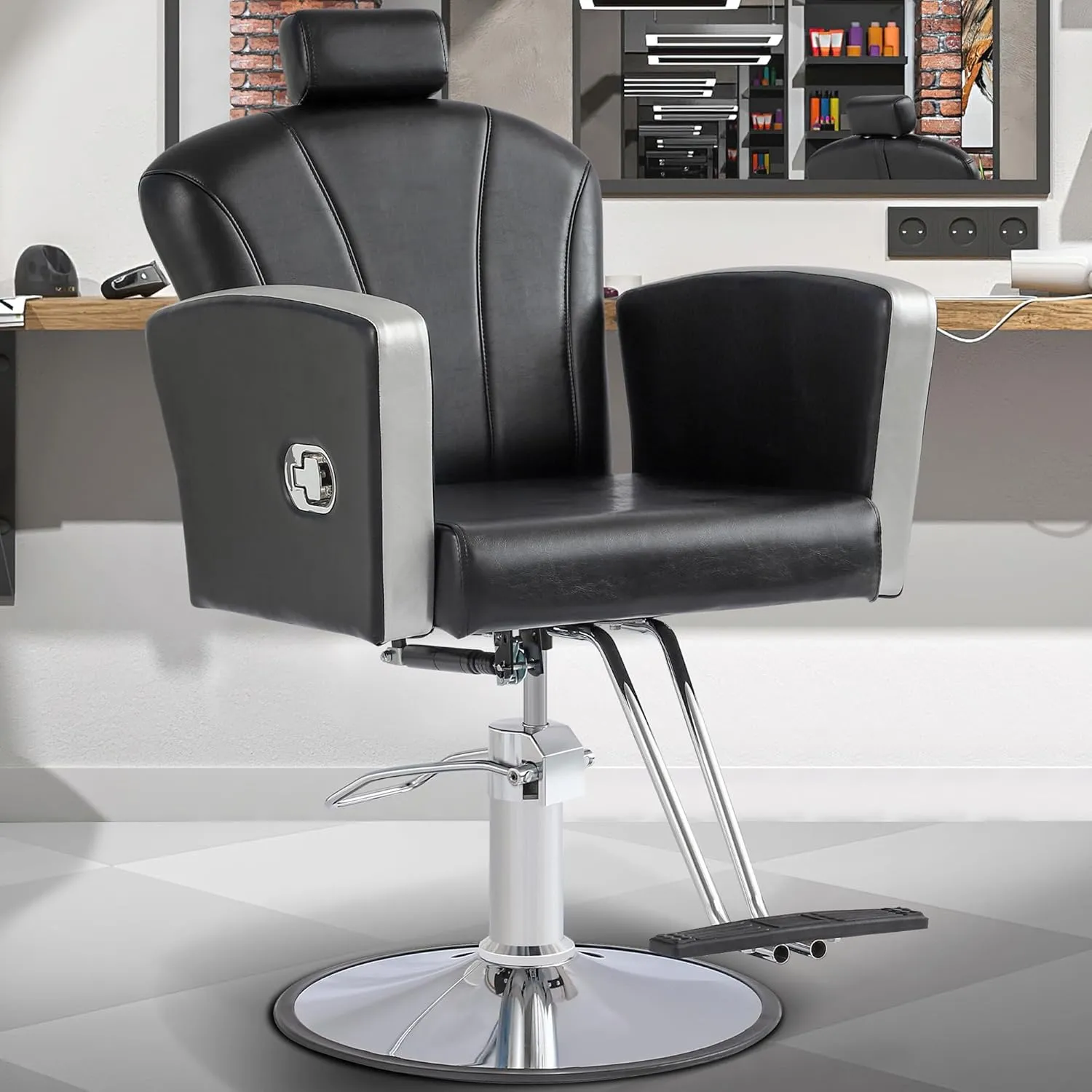 KIGOTY Barber Chair,Salon Chair for Hair Stylist, Reclining Salon Chair with Hydraulic Pump,360 Degree Swivel Hair Stylist Chairs with Footrest and Adjustable Headrest for Barbershop (Black)