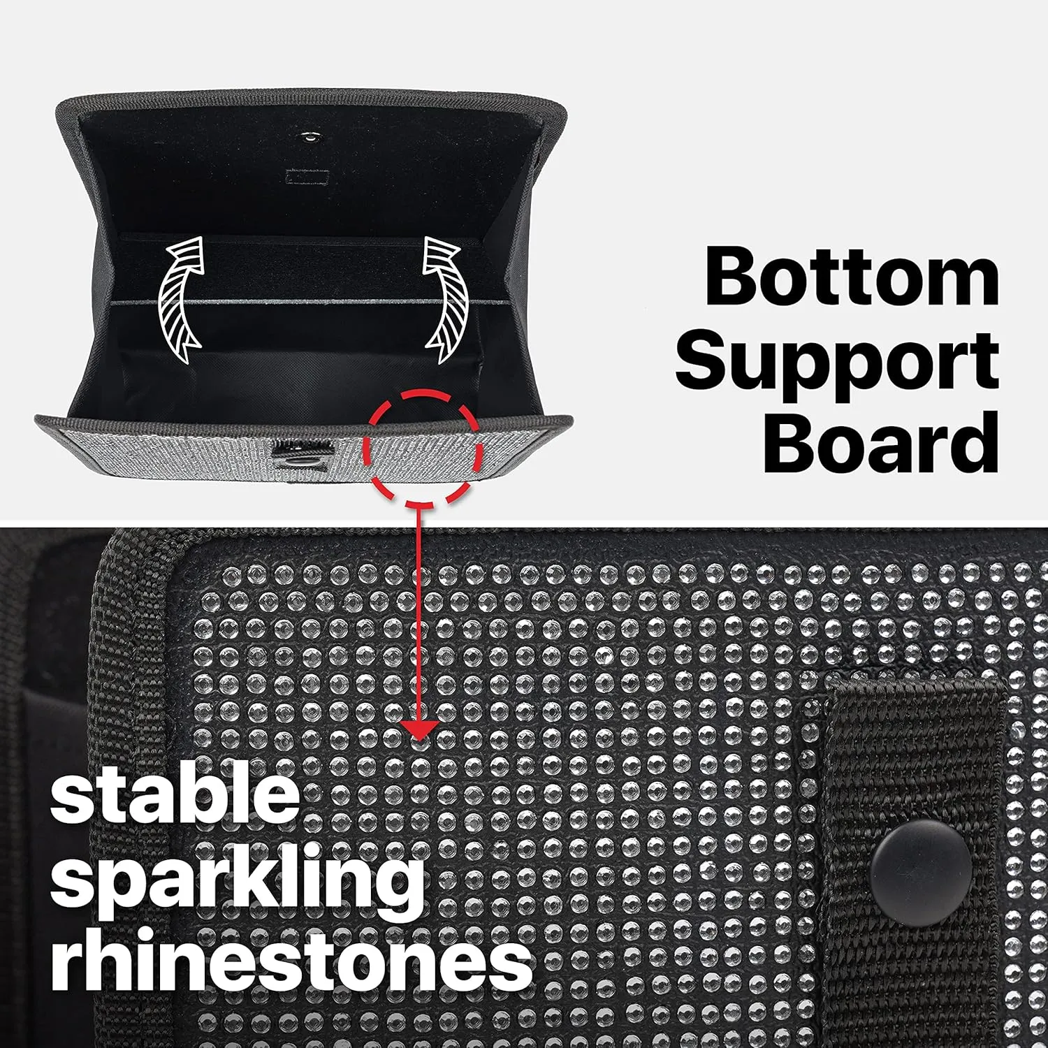 KMMOTORS Jopps Bling Car Trash Can – Foldable Diamond-Style Bin with Strap, PU Leather & Oxford, Waterproof, Sparkly Cubic Finish for Glam Interiors (Medium, Diamond Black)