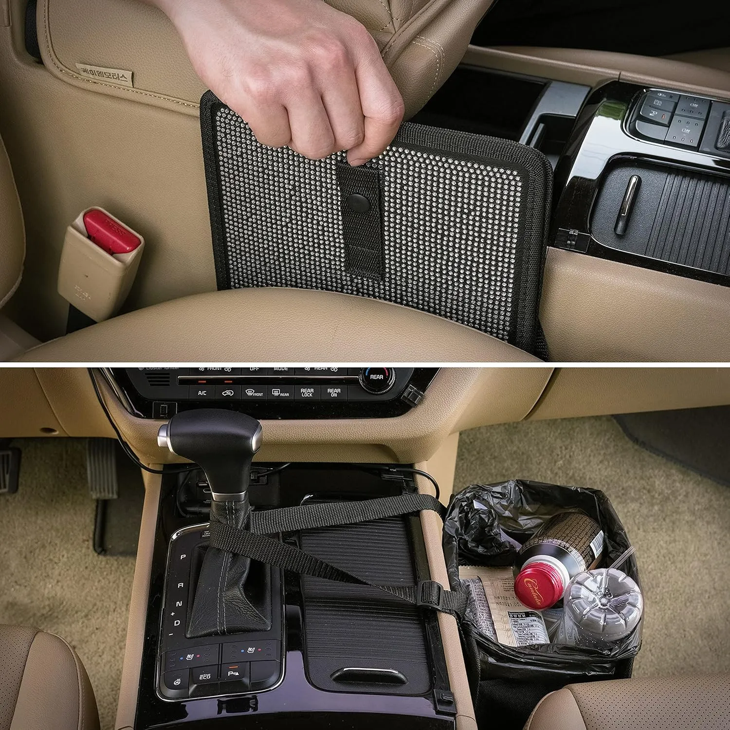KMMOTORS Jopps Bling Car Trash Can – Foldable Diamond-Style Bin with Strap, PU Leather & Oxford, Waterproof, Sparkly Cubic Finish for Glam Interiors (Medium, Diamond Black)