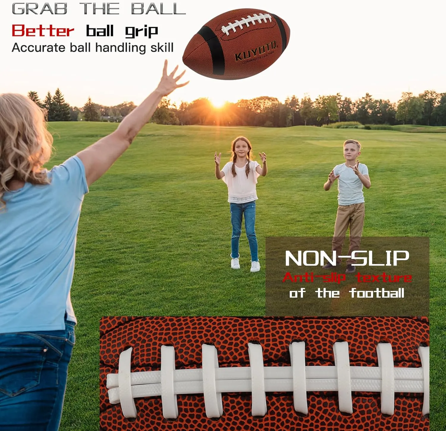 KUYOTQ Football - Youth Football Size 7 Junior Football, Official Size 9 College Football, Composite Leather Football - in&Outdoor Wear-Resistant Boys American Football Ball for Training&Recreational