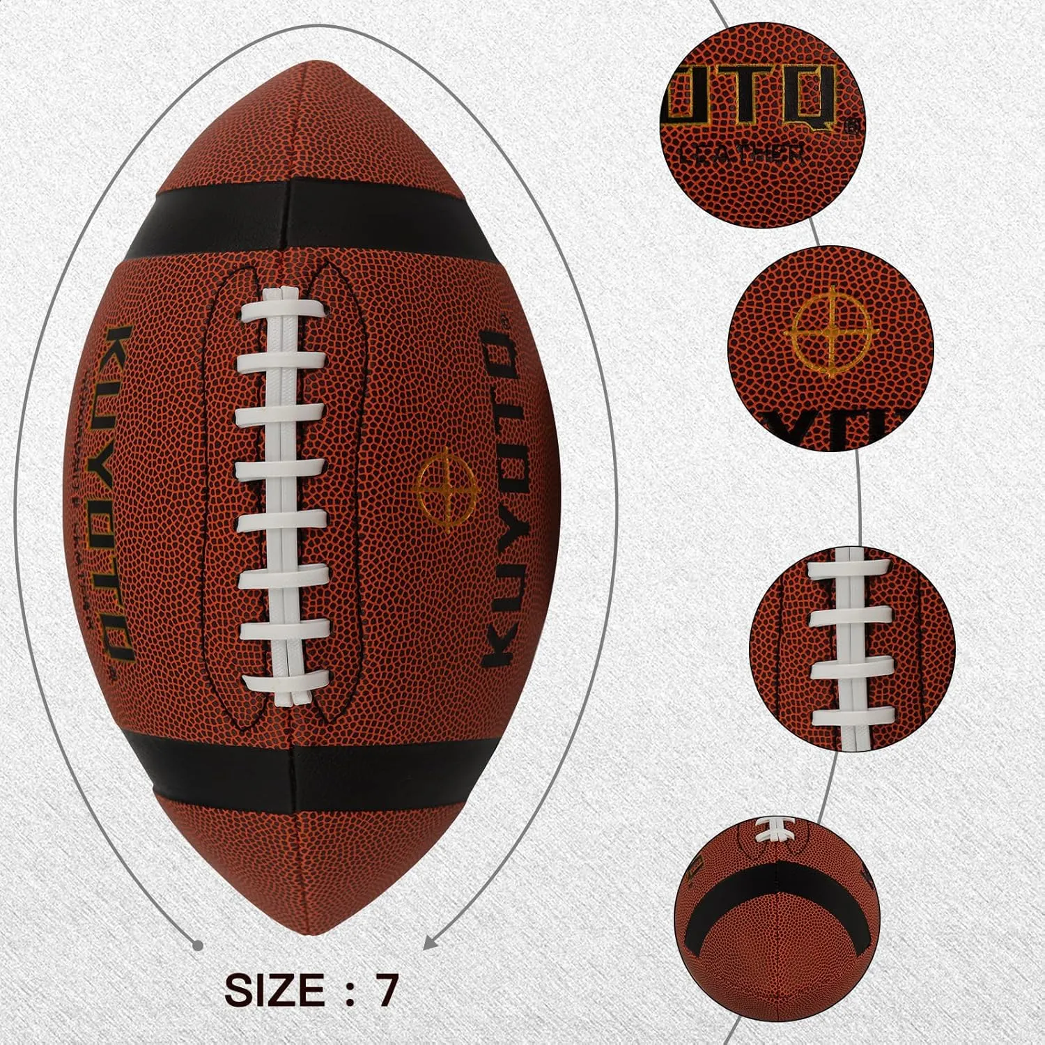 KUYOTQ Football - Youth Football Size 7 Junior Football, Official Size 9 College Football, Composite Leather Football - in&Outdoor Wear-Resistant Boys American Football Ball for Training&Recreational