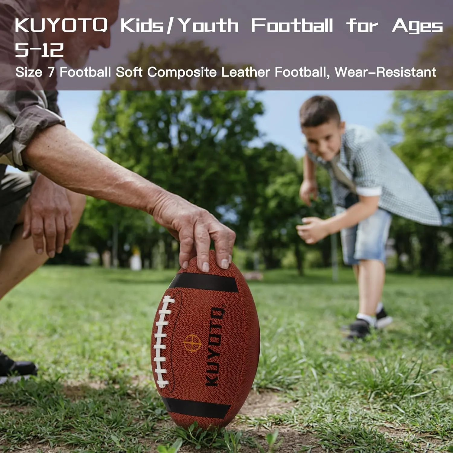 KUYOTQ Football - Youth Football Size 7 Junior Football, Official Size 9 College Football, Composite Leather Football - in&Outdoor Wear-Resistant Boys American Football Ball for Training&Recreational