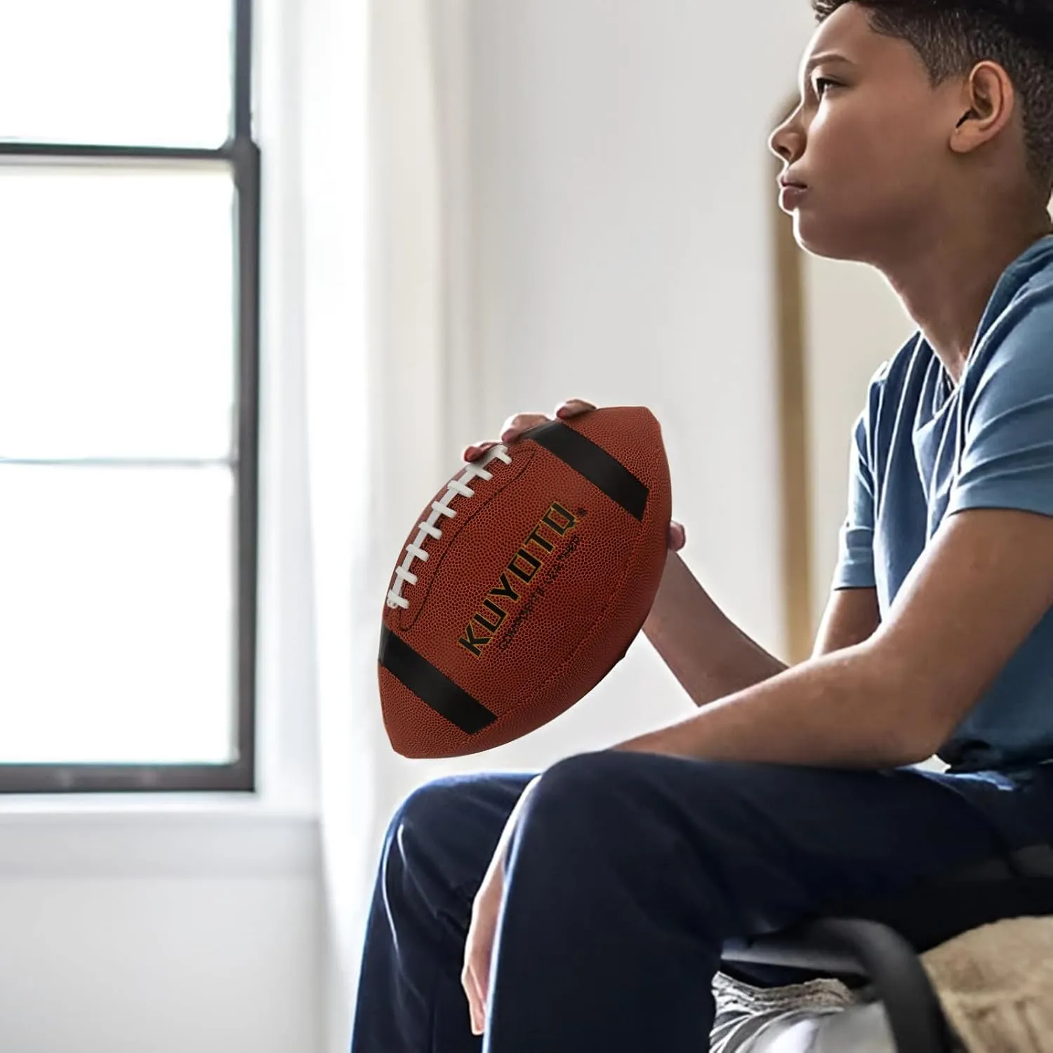 KUYOTQ Football - Youth Football Size 7 Junior Football, Official Size 9 College Football, Composite Leather Football - in&Outdoor Wear-Resistant Boys American Football Ball for Training&Recreational