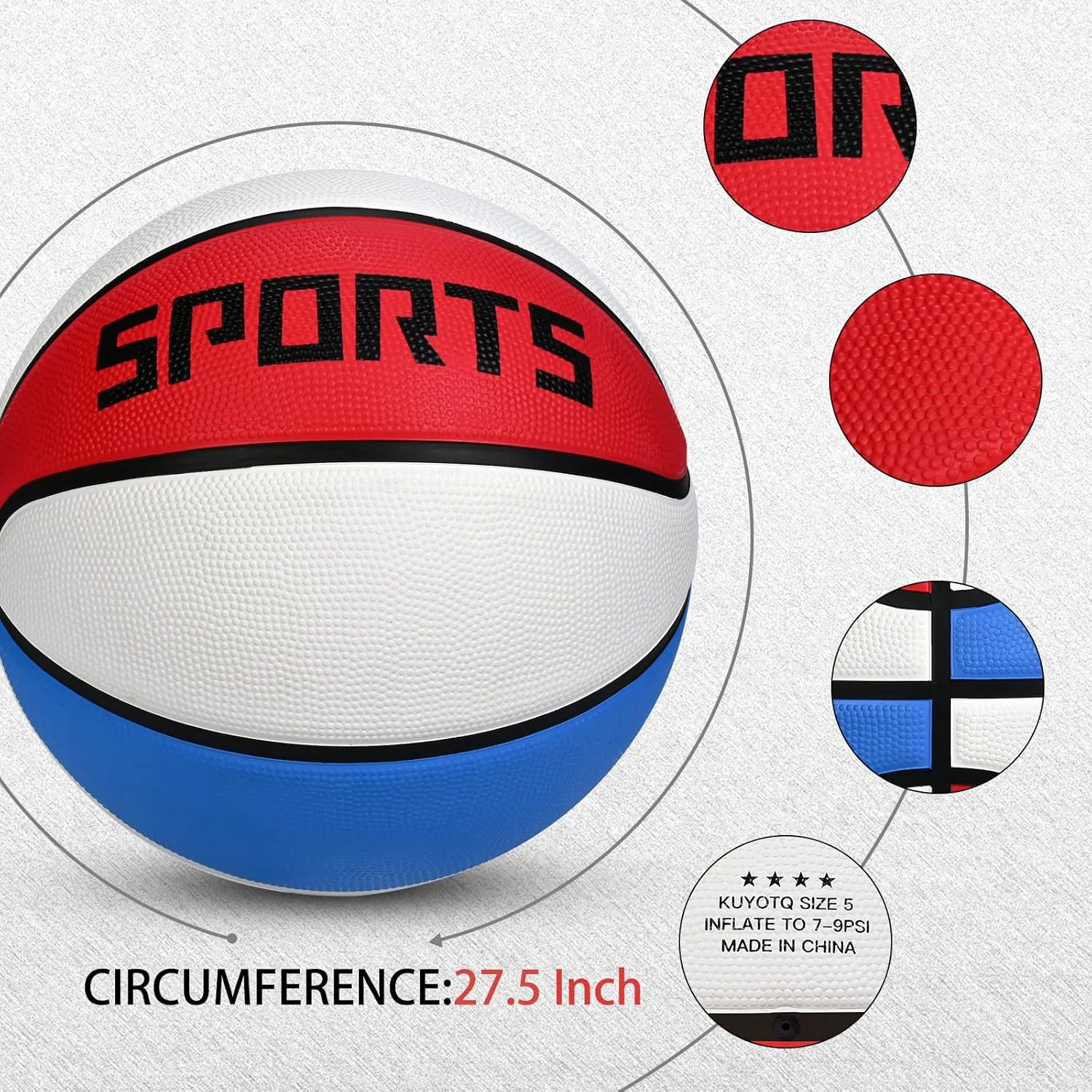 KUYOTQ Kids Youth Adult Size 3/4/5/6/7 (22/25.5/27.5/28.5/29.5") Basketball Premium Rubber or Faux Leather Basketball Indoor Outdoor Basketball for Boys Girls Womens Mens Basketball Gifts (Deflated)
