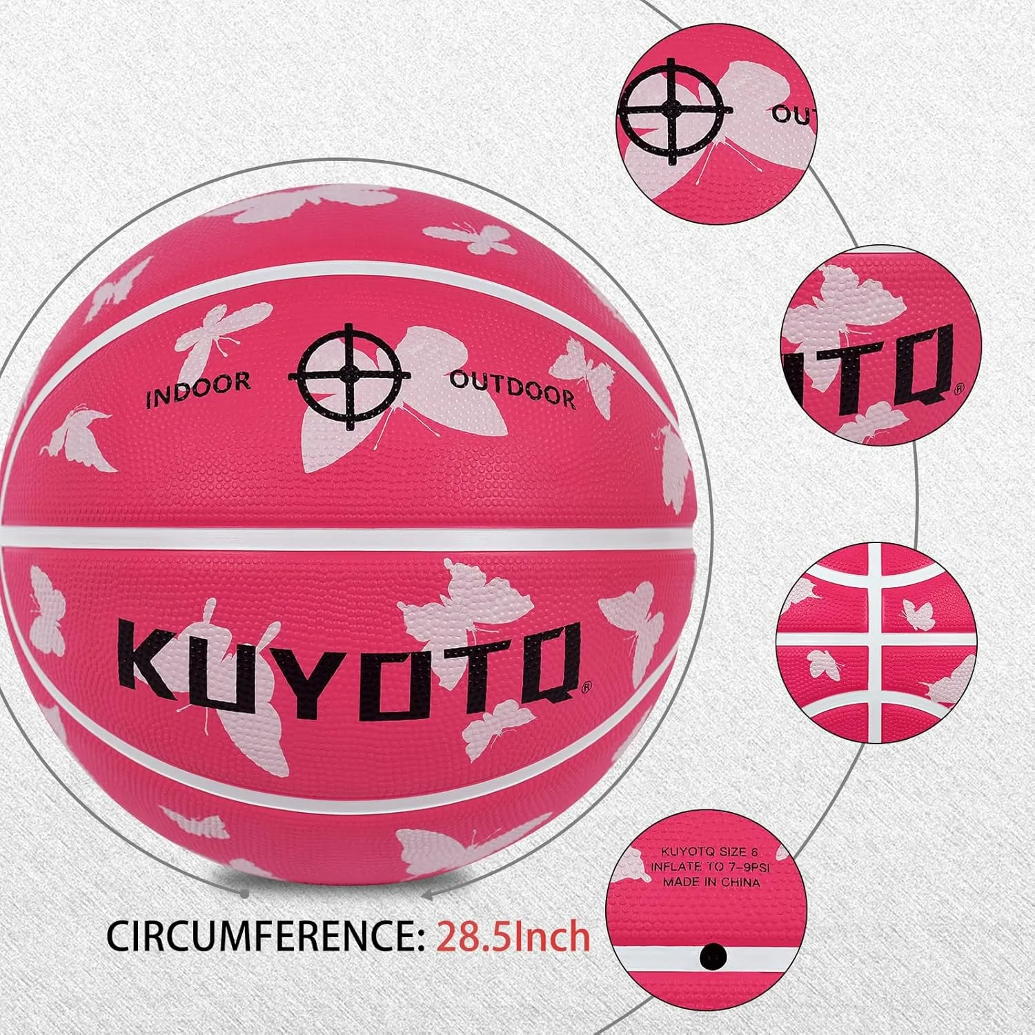 KUYOTQ Kids Youth Adult Size 3/4/5/6/7 (22/25.5/27.5/28.5/29.5") Basketball Premium Rubber or Faux Leather Basketball Indoor Outdoor Basketball for Boys Girls Womens Mens Basketball Gifts (Deflated)
