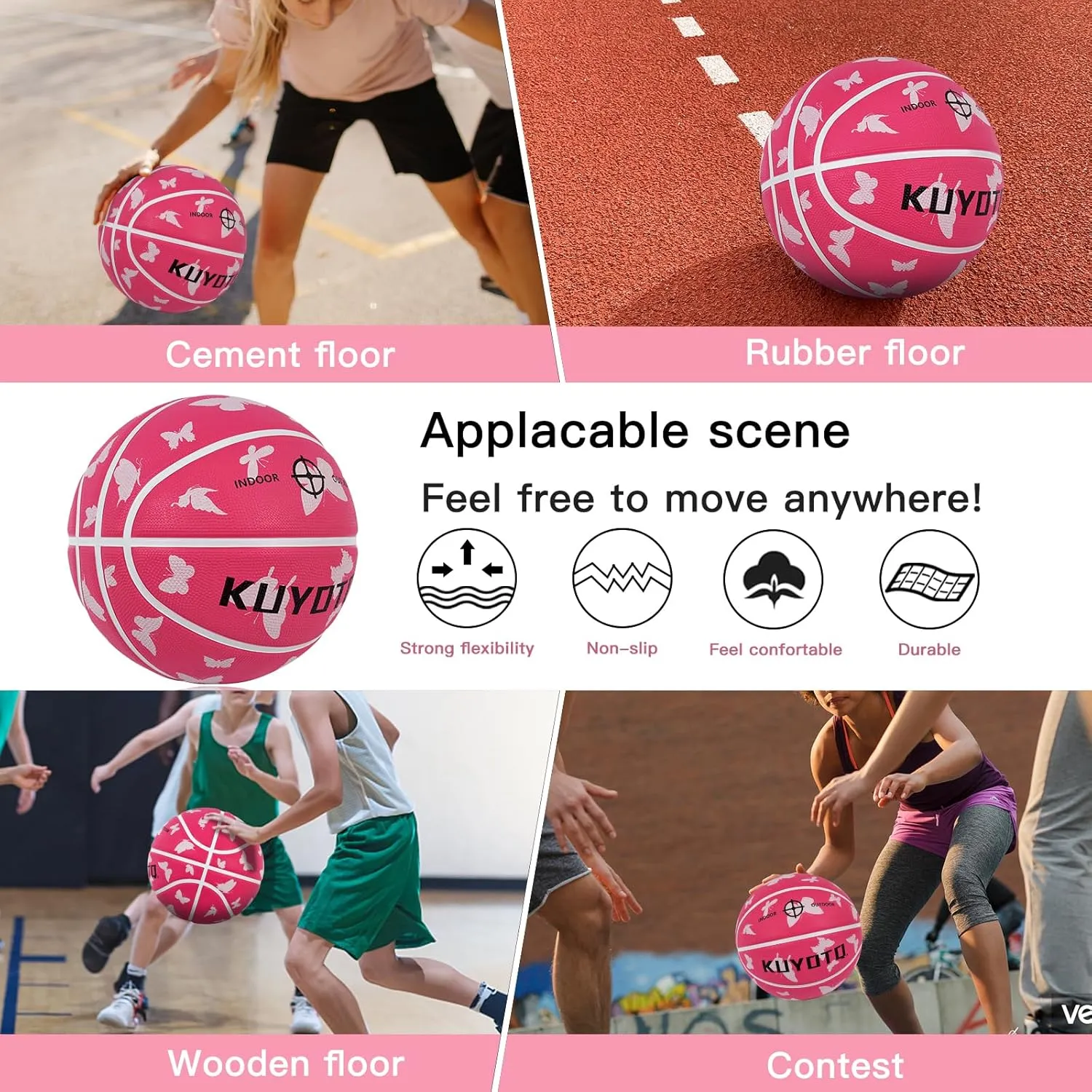 KUYOTQ Kids Youth Adult Size 3/4/5/6/7 (22/25.5/27.5/28.5/29.5") Basketball Premium Rubber or Faux Leather Basketball Indoor Outdoor Basketball for Boys Girls Womens Mens Basketball Gifts (Deflated)