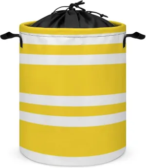 Large Laundry Hamper Bag, Sunshine Yellow and White Striped Collapsible Laundry Basket Waterproof Dirty Clothes Organizer Containers for College Dorms