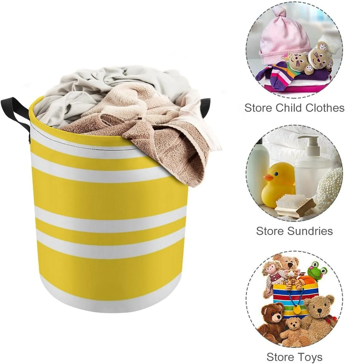 Large Laundry Hamper Bag, Sunshine Yellow and White Striped Collapsible Laundry Basket Waterproof Dirty Clothes Organizer Containers for College Dorms