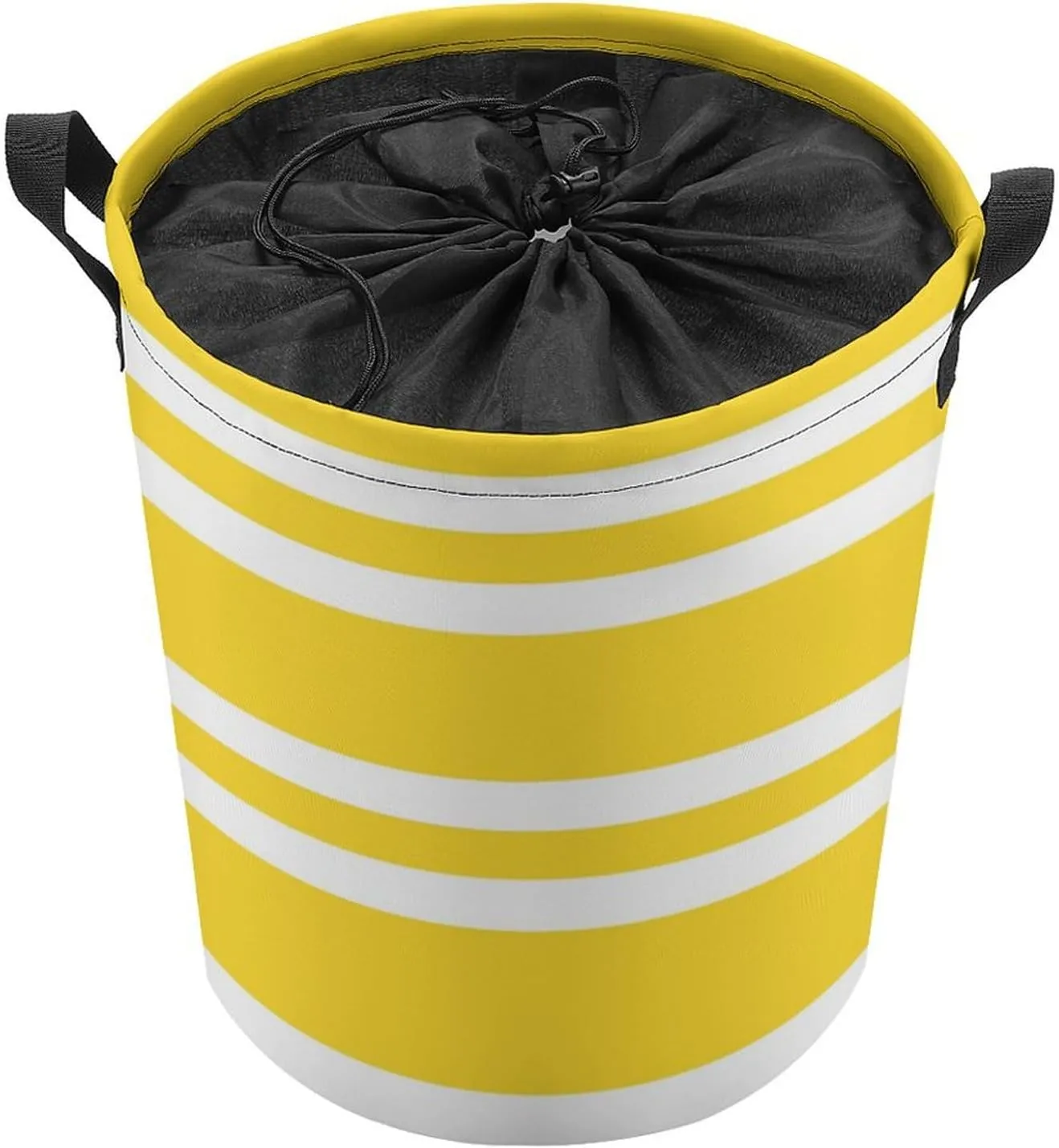 Large Laundry Hamper Bag, Sunshine Yellow and White Striped Collapsible Laundry Basket Waterproof Dirty Clothes Organizer Containers for College Dorms