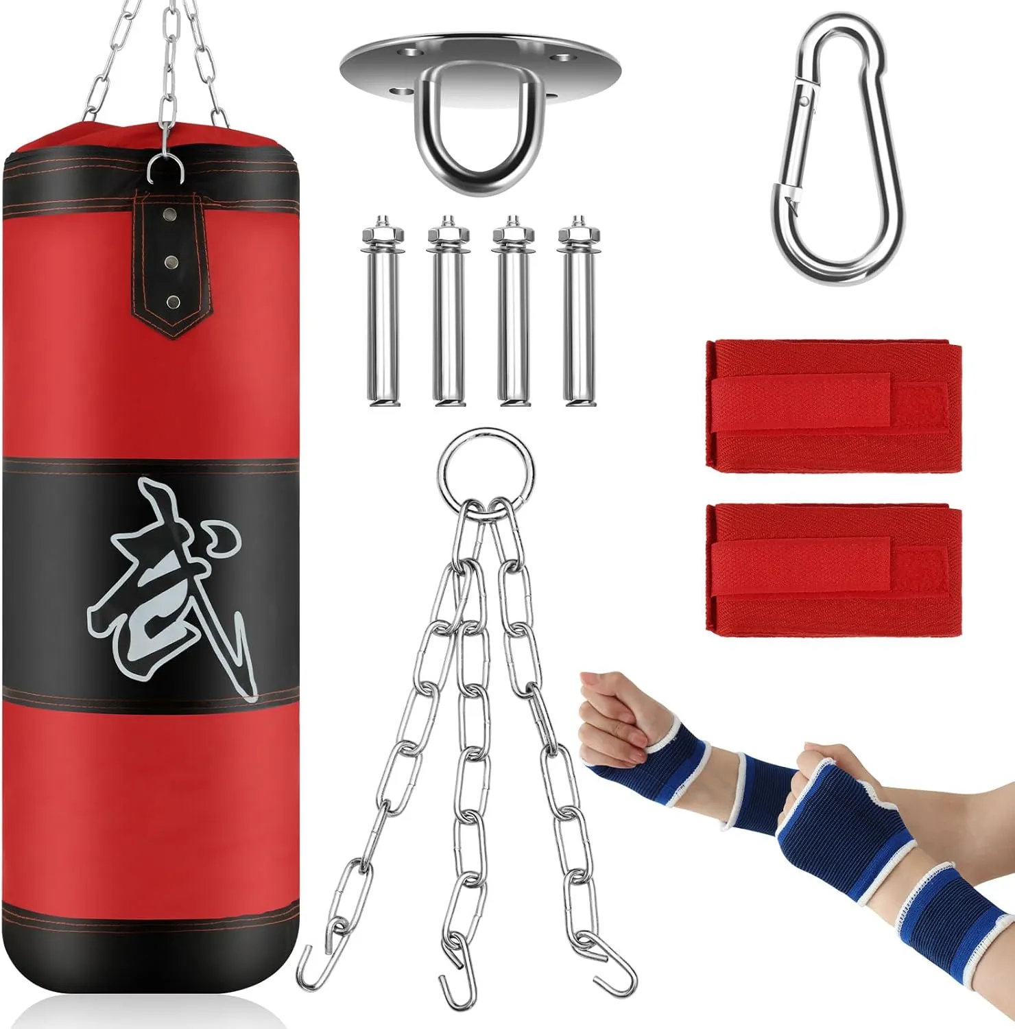 Leyndo Unfilled Boxing Bag Hanging Heavy Punching Boxing Set Adult with Punching Bag Hangers Hand Wraps for Kids Adults Youth Training Karate Taekwondo Kickboxing Muay Thai Indoor