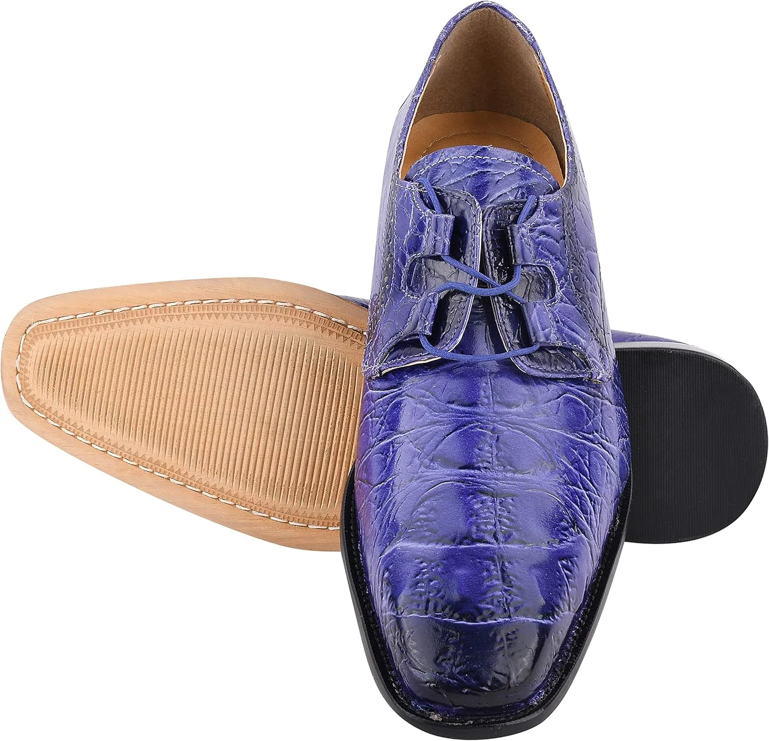 LIBERTYZENO Mens Plain & Animal Print Purple Genuine Leather Adults Slip On & Lace Up Oxford Dress Shoes/Prom Shoes for Easter Gift